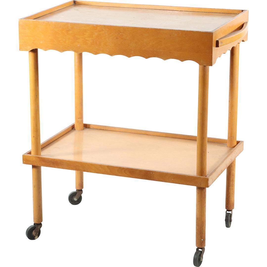 Mid-Century Modern Blond Wood Serving Cart: Mid-Century Modern Blond Wood Serving Cart Size: 28.5h x 25L x . 16w