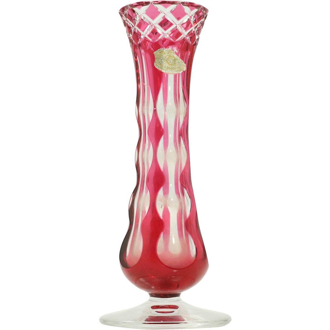 Val St Lambert, Cranberry Cut to Clear Glass Vase (1 of 7)