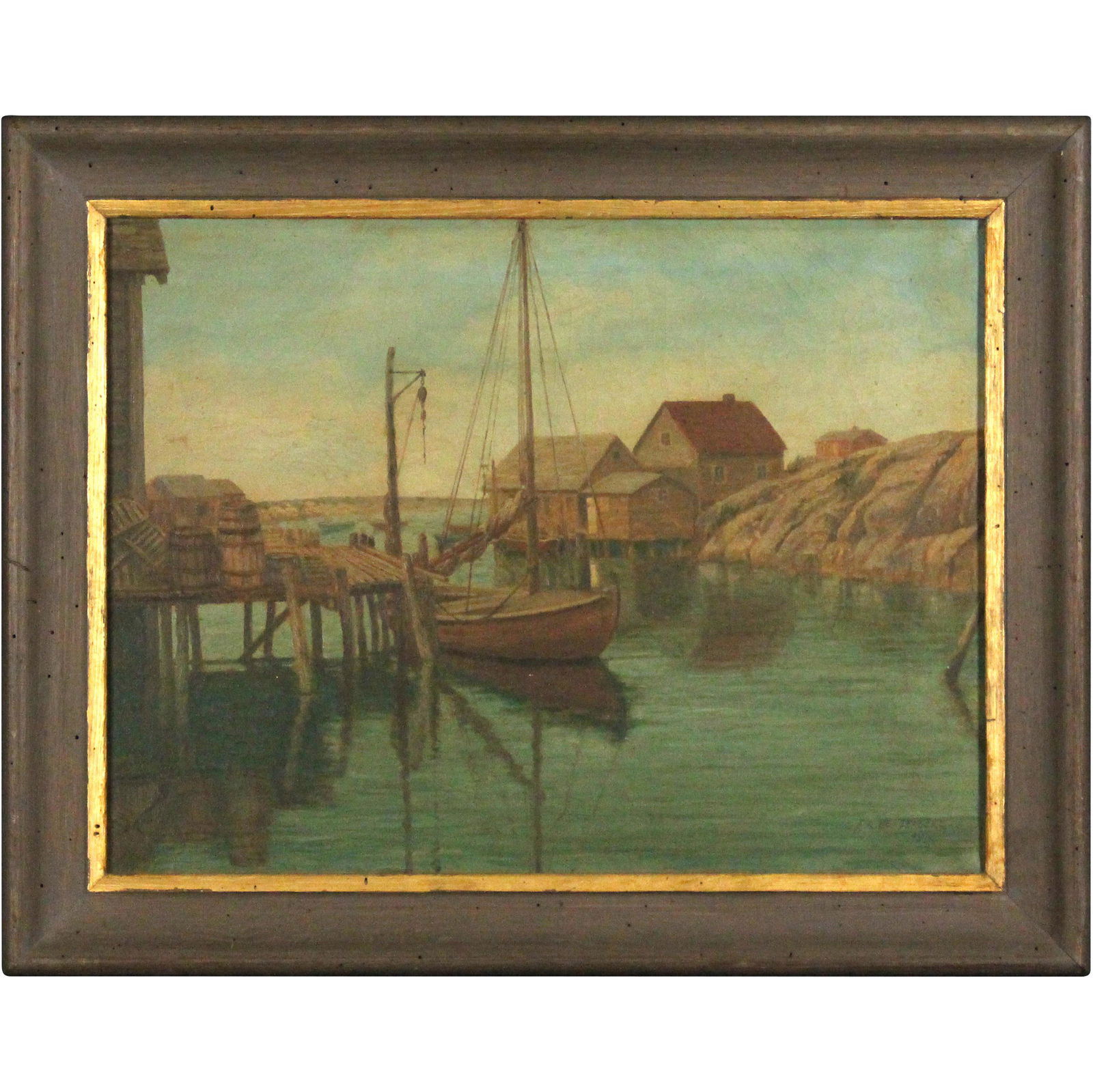F A Benzerberg 1951, Oil Painting Fishing Docks (1 of 19)