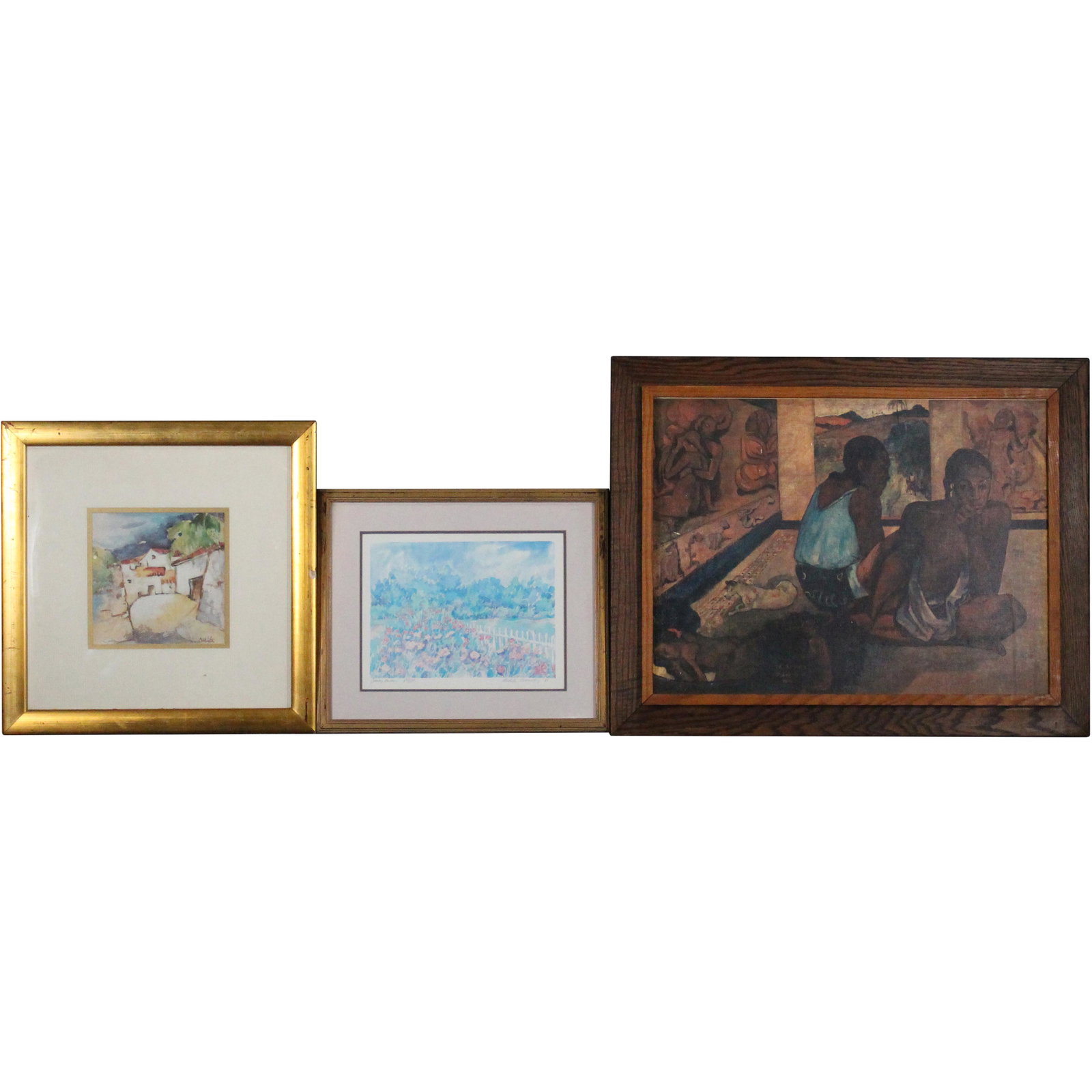 [3] Estate Art: Signed Watercolor and 2 Prints: [3] Estate Art: Signed Watercolor and 2 Prints. Size: 8x8 in image, 15x15 inside matting, 18.5x18.5 frame, Size 18.5x24 in image, 23x29 frame size, Size: 9x12 in image, 13x16 inside matting, 15x17 fra