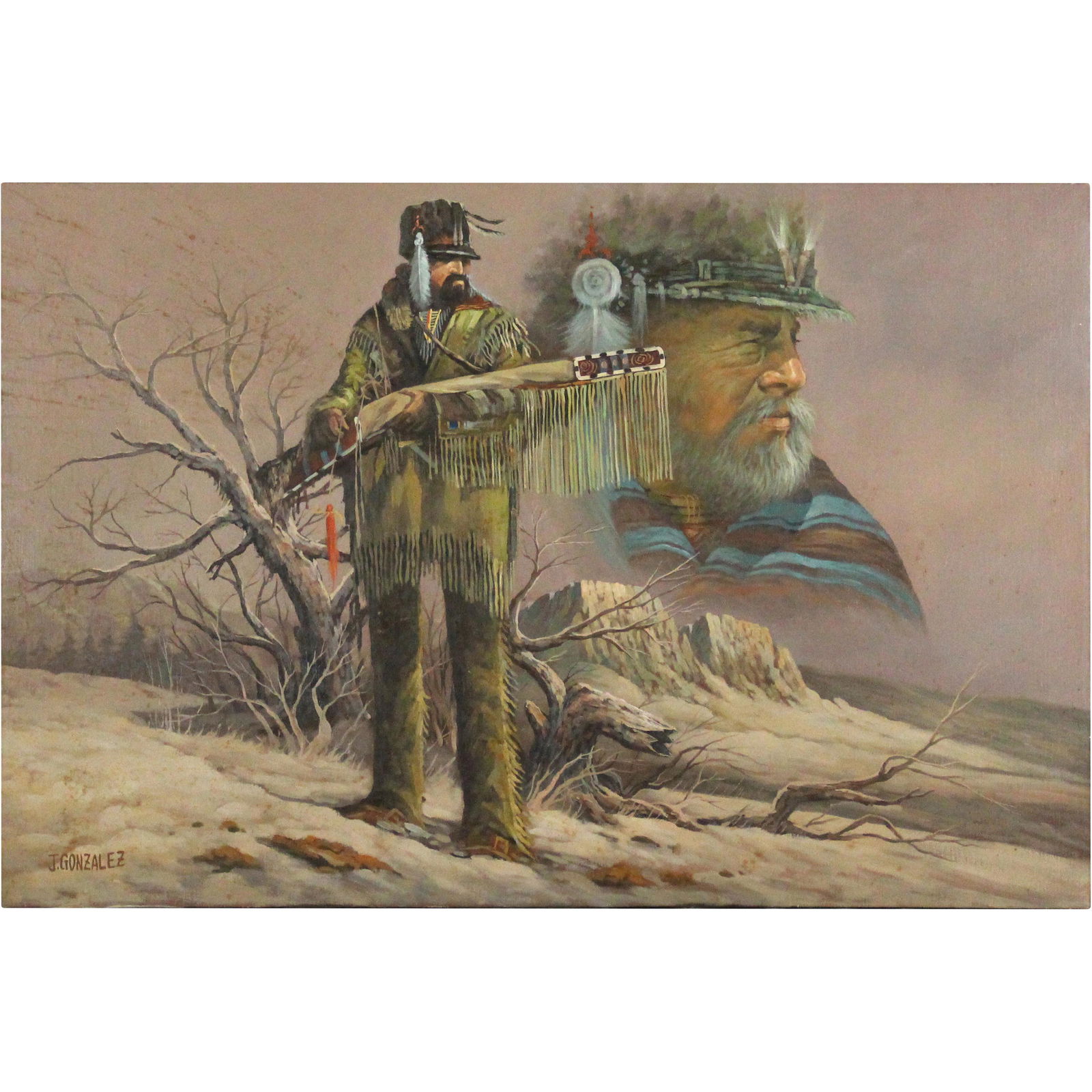 J Gonzalez, Large Oil/c Illustration Mountain Man Scout (1 of 17)