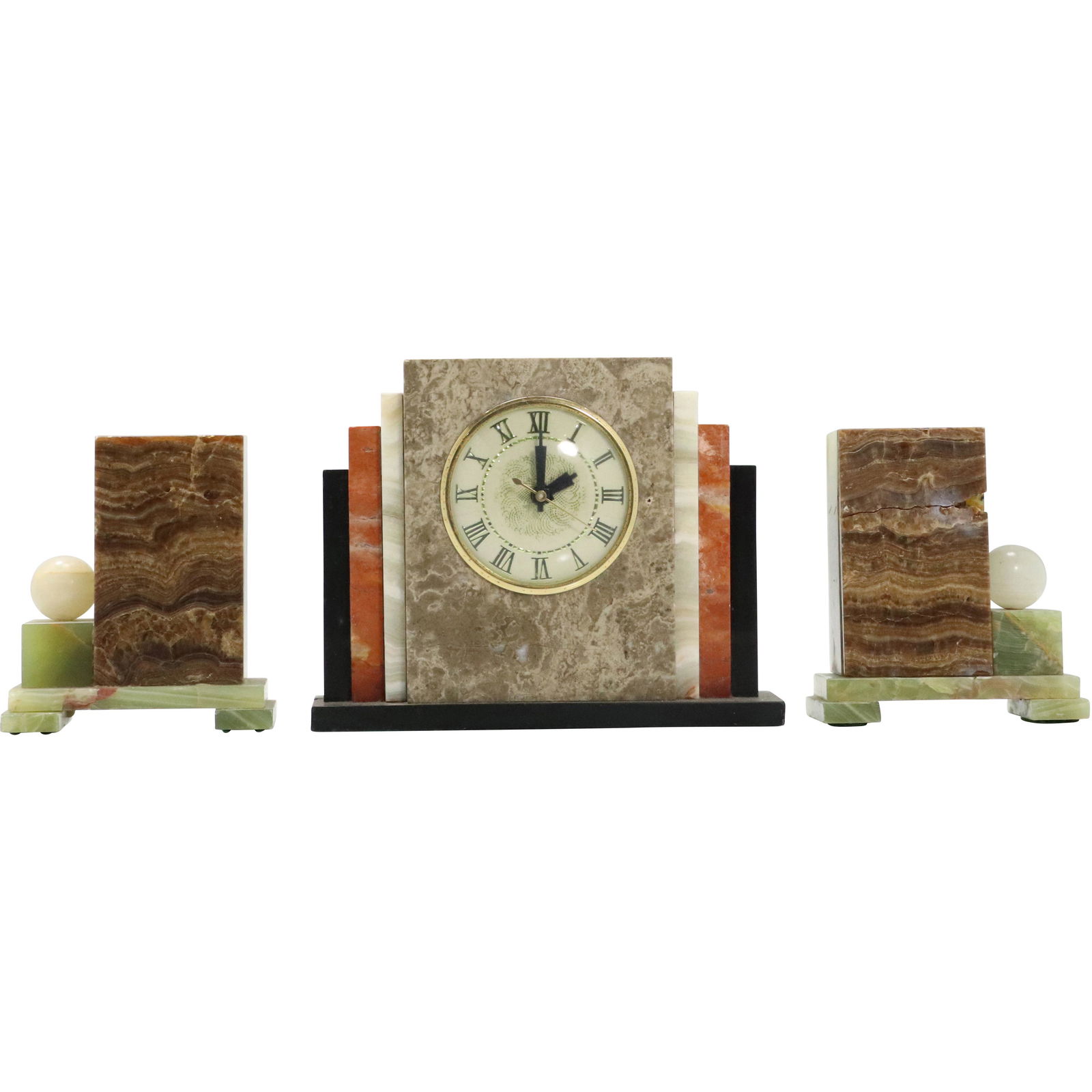 3-Piece Marble and Onyx Art Deco Clock Set (1 of 10)
