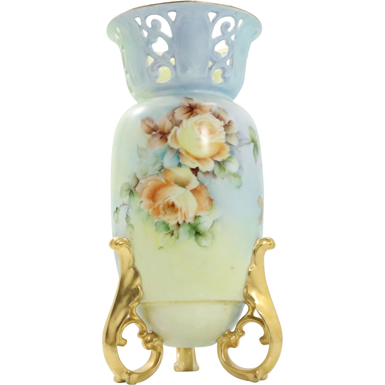 Oremont Bavaria Fine Porcelain Roses Vase Gold Accents (1 of 8)