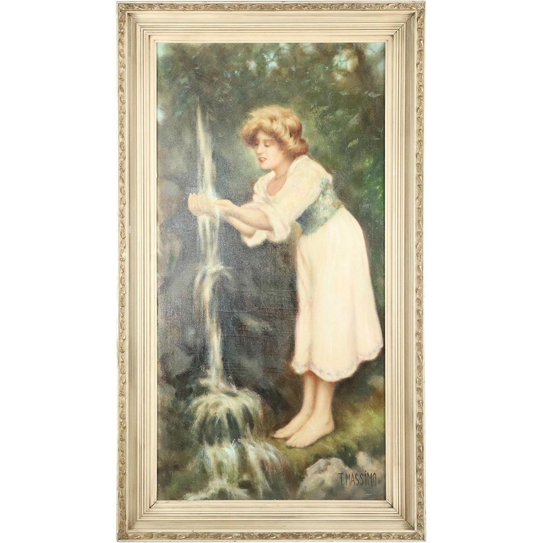 T Massimo, Large Oil Painting, Woman at Waterfall (1 of 8)