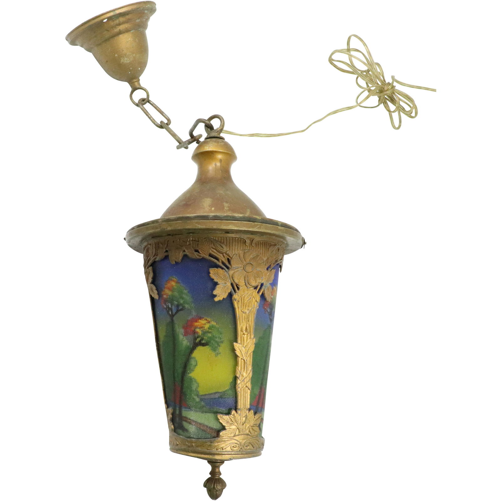 Circa 1920s Glass Reverse Painted Panels Hall Fixture (1 of 9)