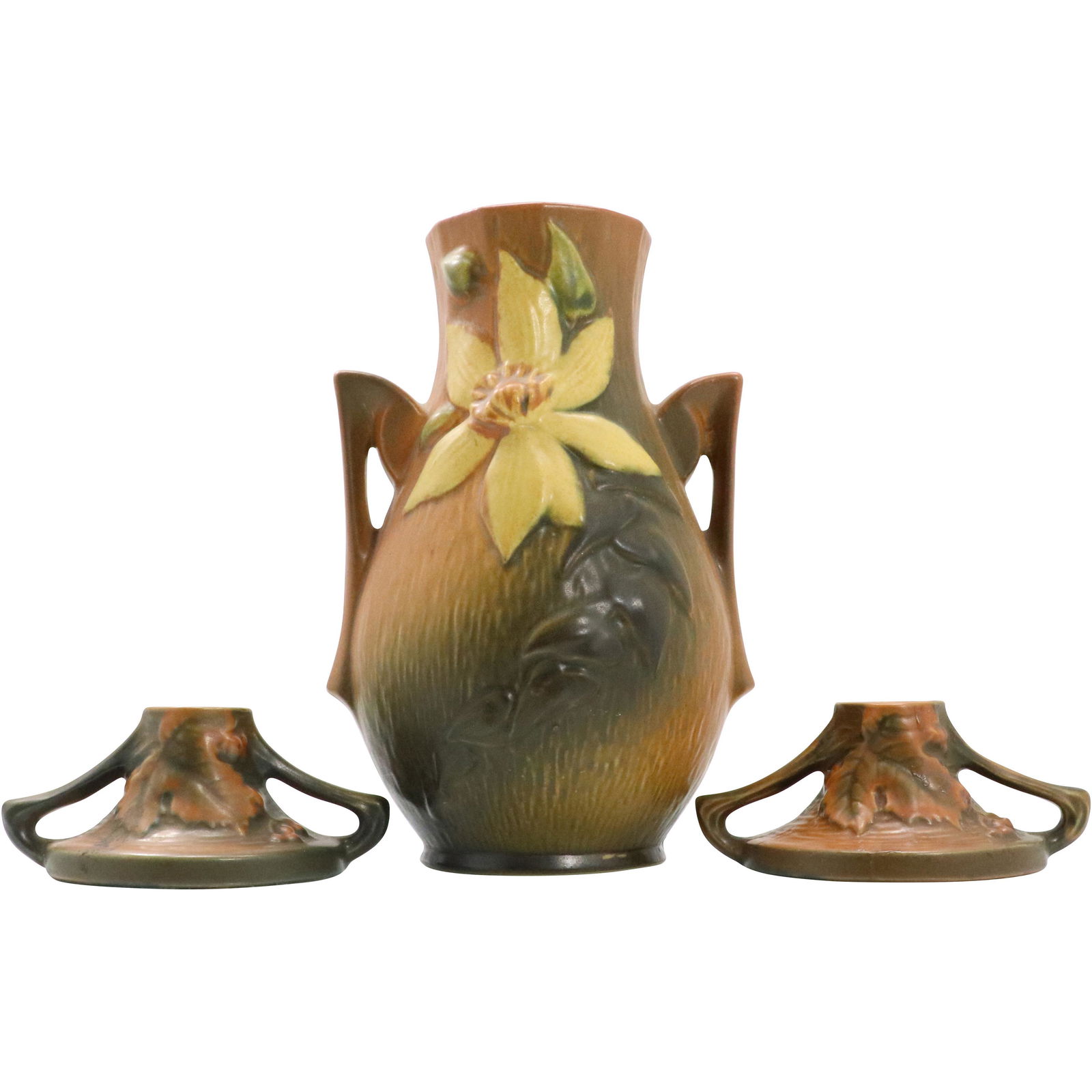 Roseville Pottery Clematis Vase 2 Bushberry Candlestick (1 of 9)