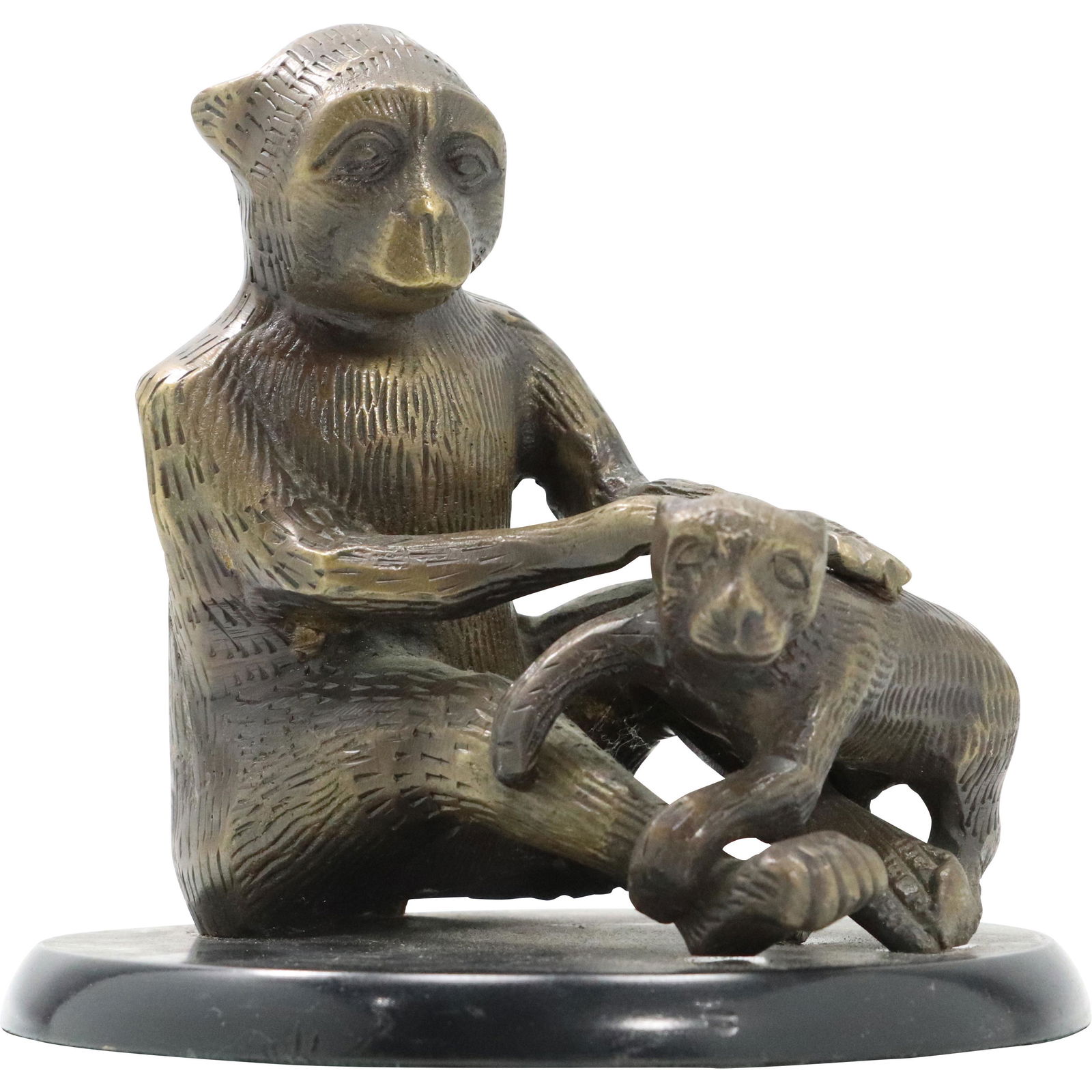 Bronze Mother Monkey & Baby Monkey, Marble Base (1 of 8)