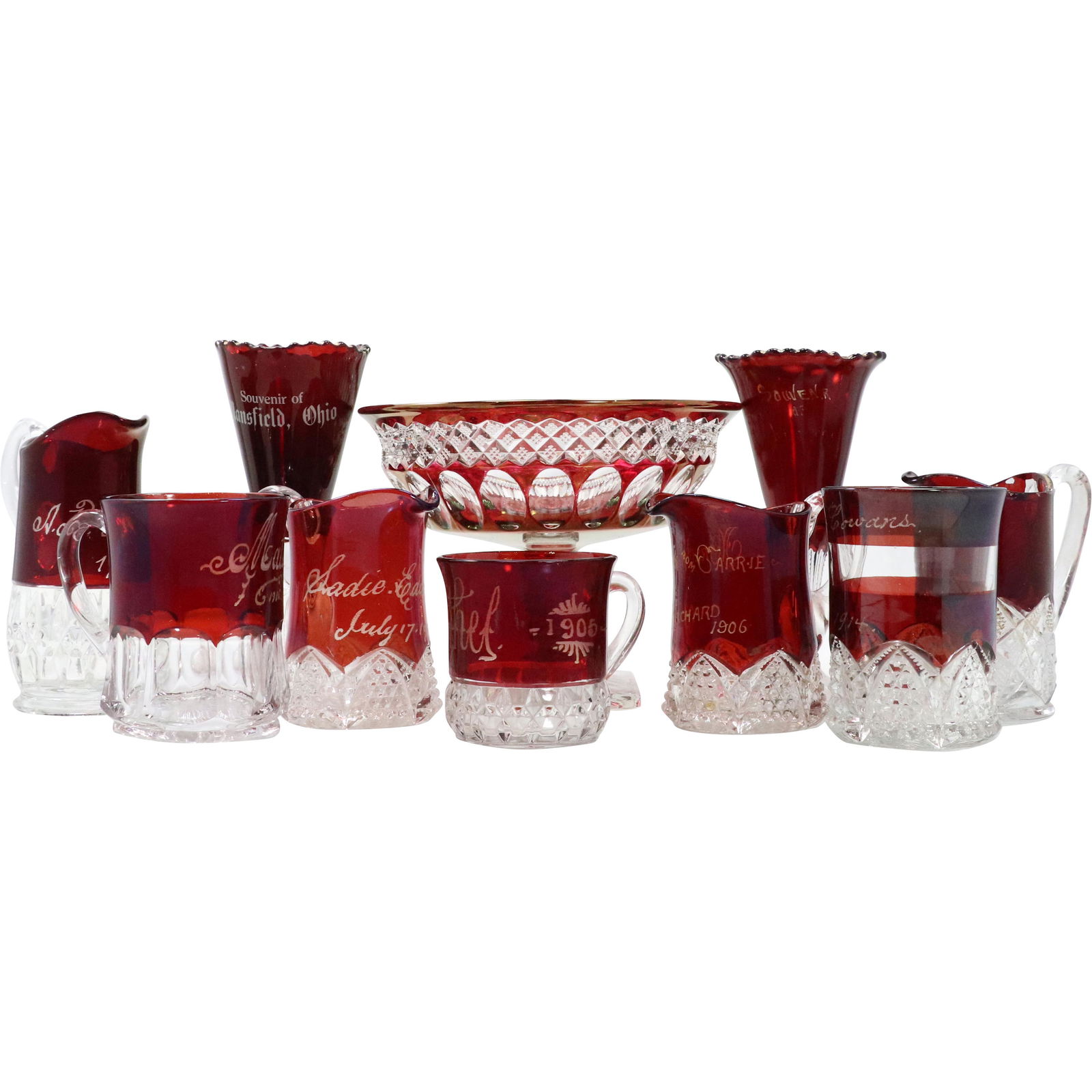 10 Assorted Victorian Ruby Flash Souvenir Pitchers Vase (1 of 10)
