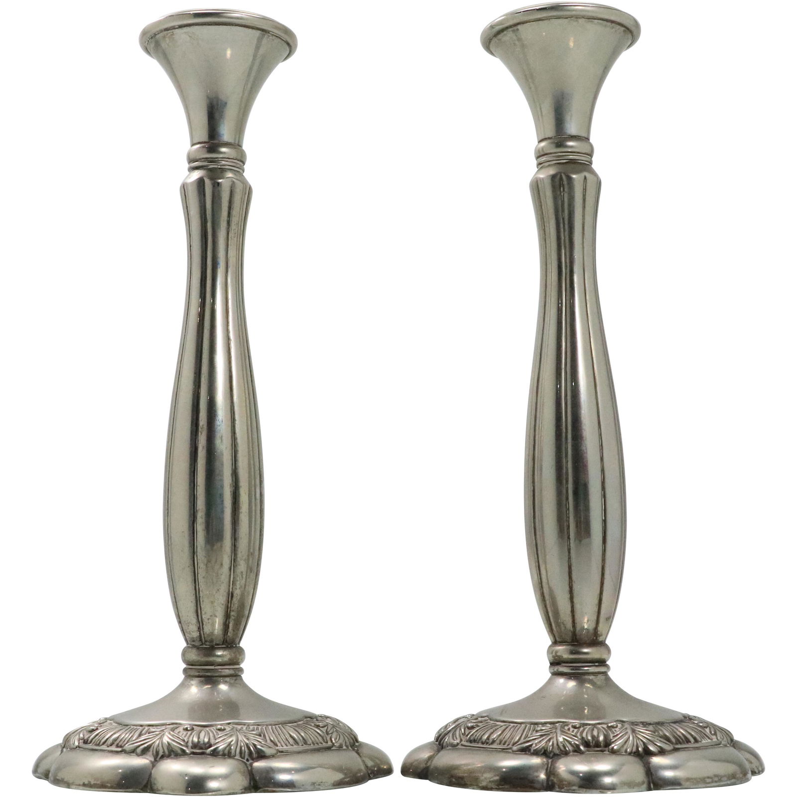 Pair Formal Regency Silver Plate Tall Candlesticks (1 of 7)