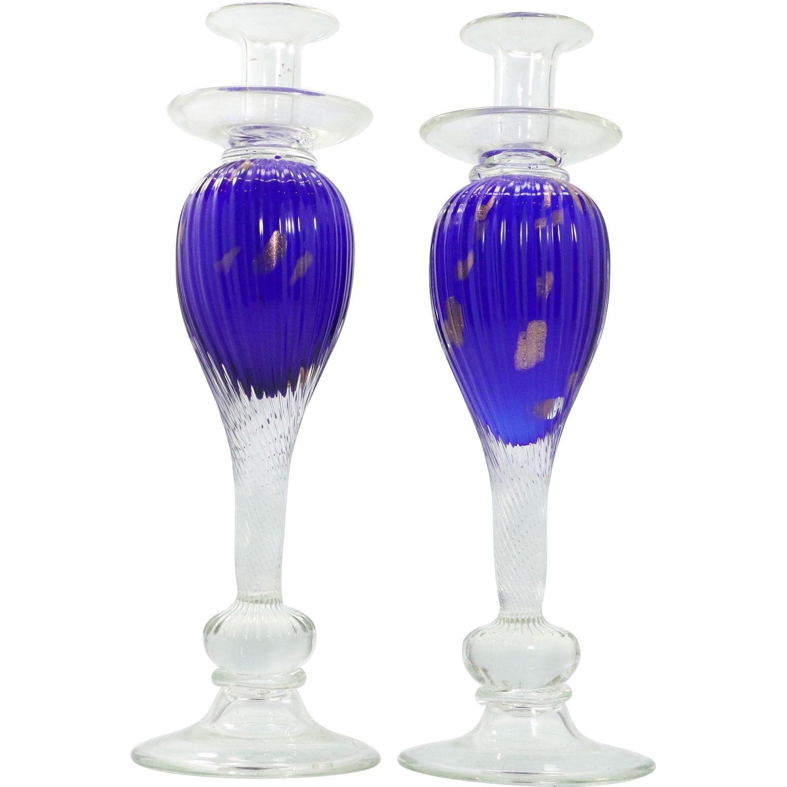 Pair Italian Murano Glass Candlesticks Cobalt Center (1 of 7)