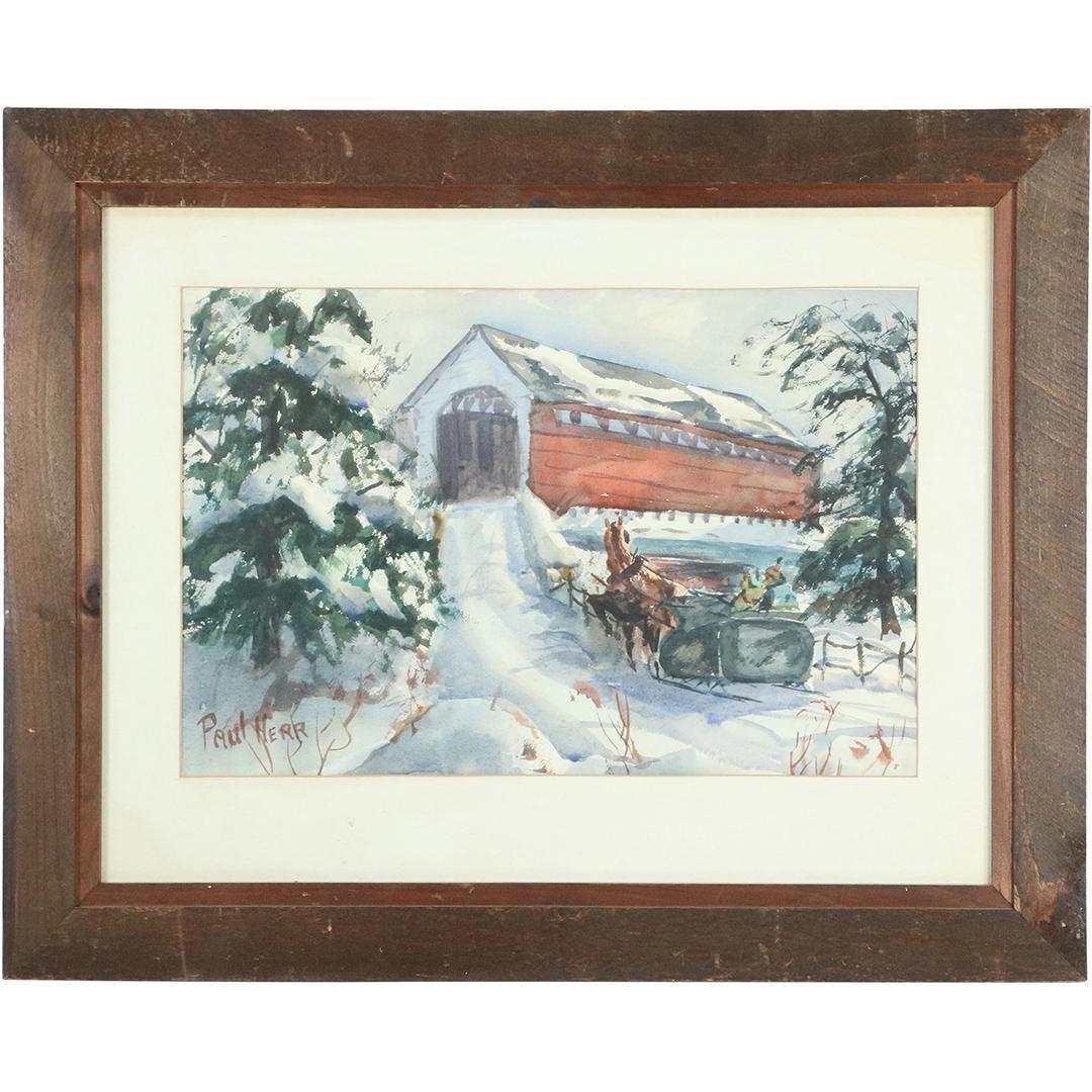 Paul Herr, Vintage Watercolor Vermont Covered Bridge (1 of 7)