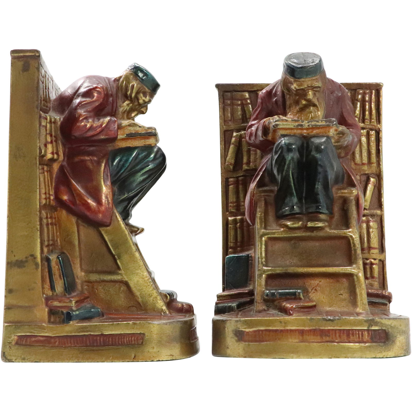 Circa 1920s Polychrome Bronze Clad Bookends Scholar (1 of 8)