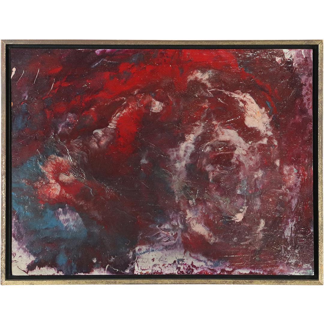 Circa 1950s Quality Red Abstract Oil Painting, Framed (1 of 6)