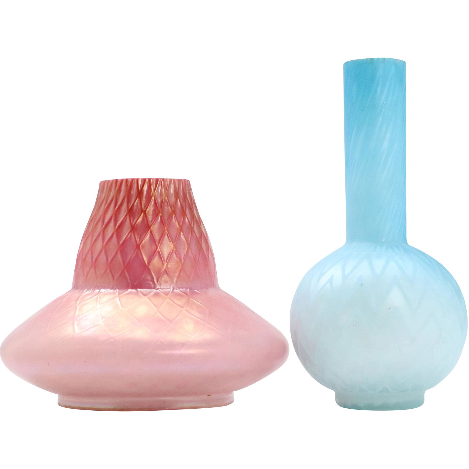 [2] Antique Mount Washington Glass Vases Pink & Blue (1 of 7)