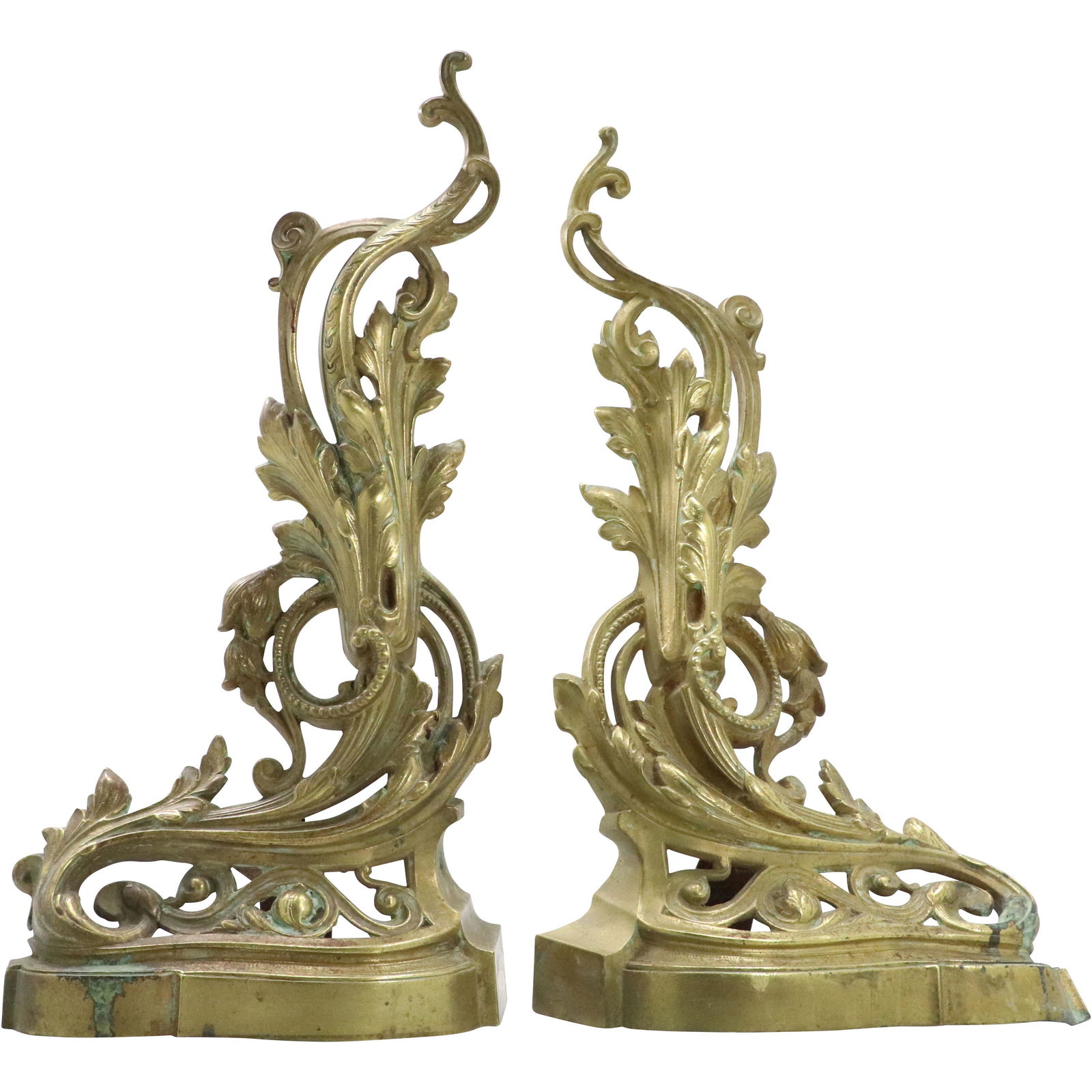 19th C. French Bronze Chenets Leaf and Scroll Form (1 of 8)