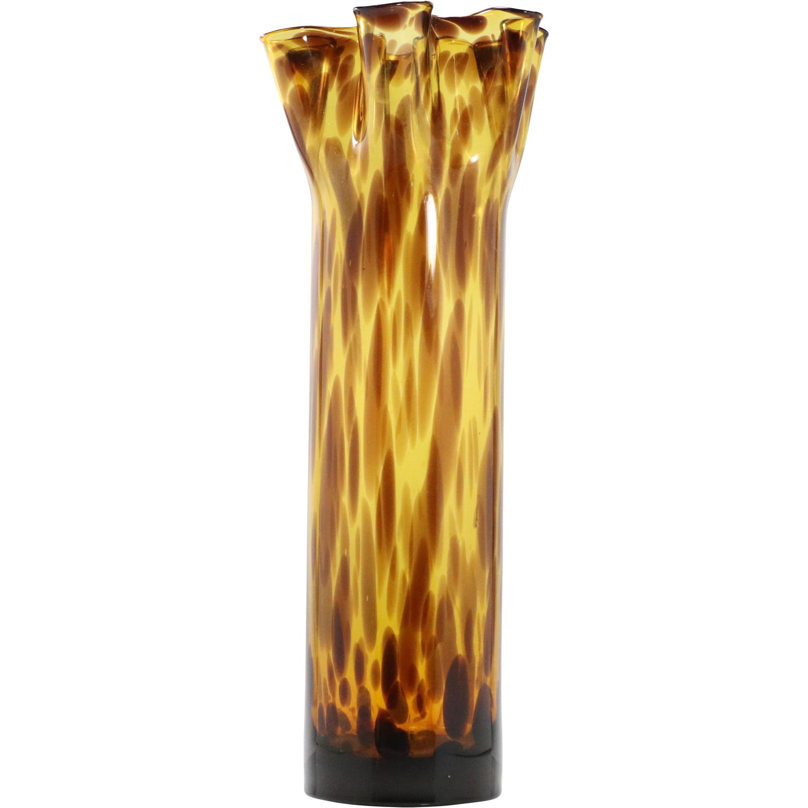 Mid-Century Amber Glass Cylindrical Vase Fluted Top (1 of 6)