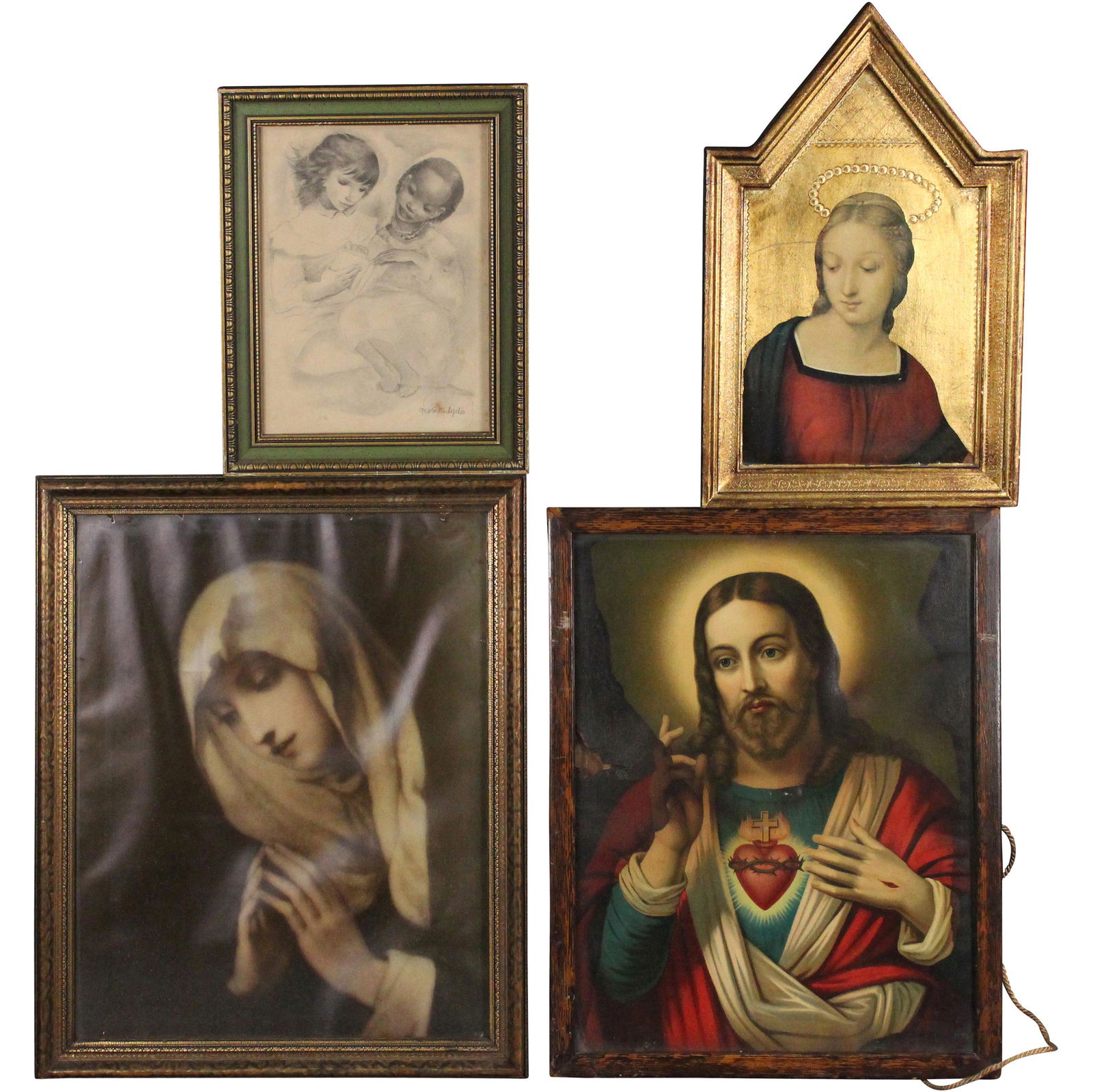 3 Vintage Religious Prints and Two Girls Print (1 of 9)