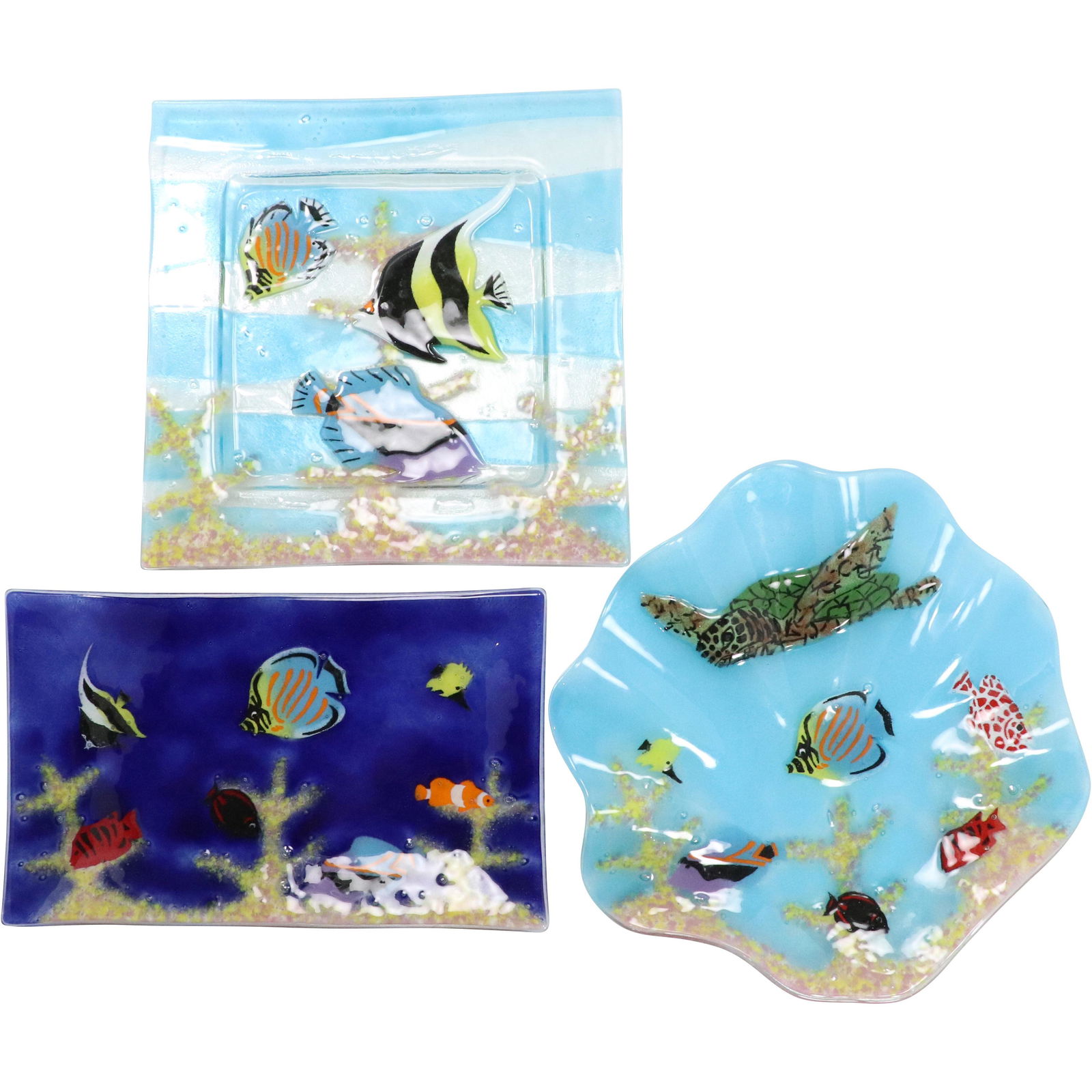 [3] Fused Glass Aquatic Fish Plates, Platters (1 of 11)