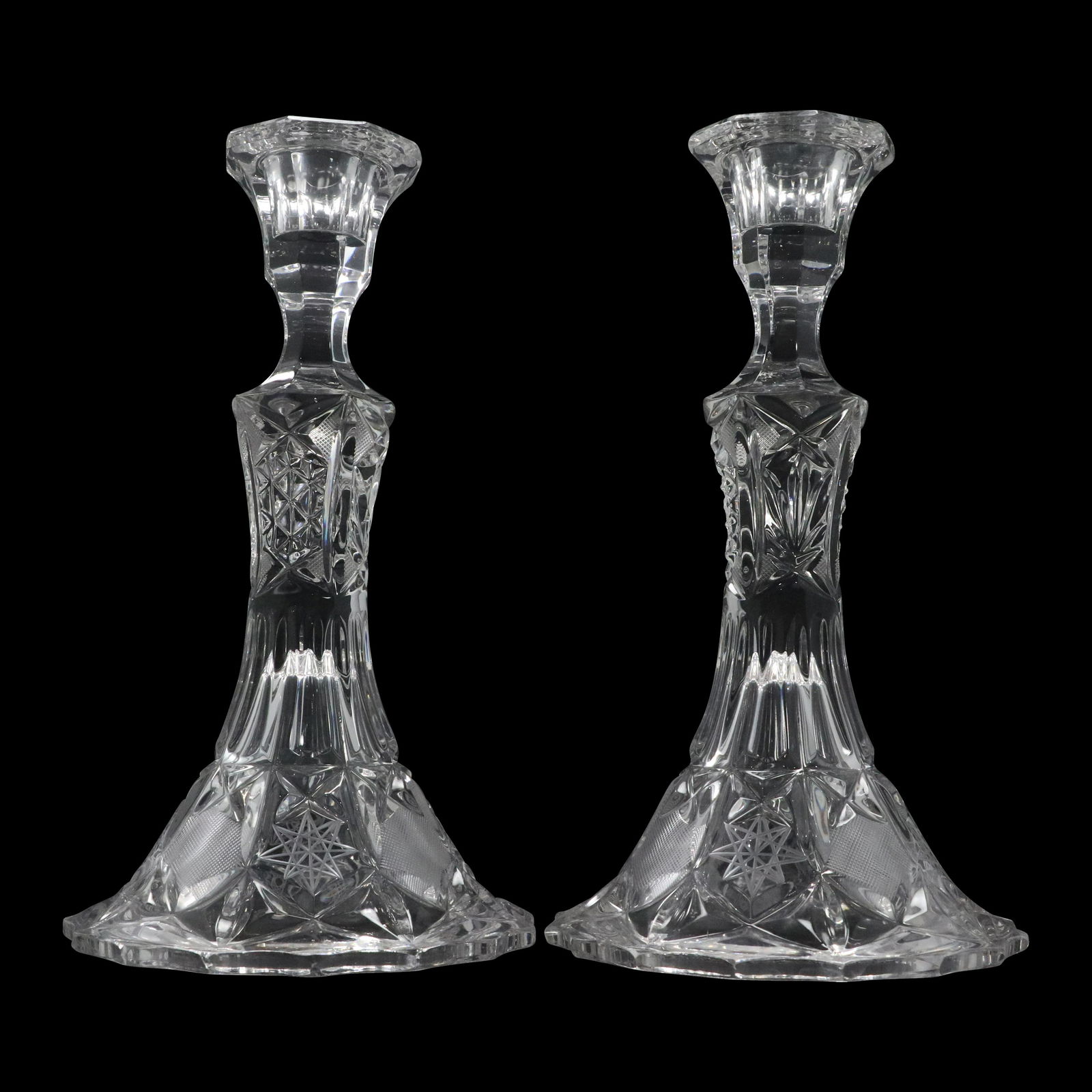 Pair Etched Cut Crystal Glass Tall Candlesticks (1 of 7)