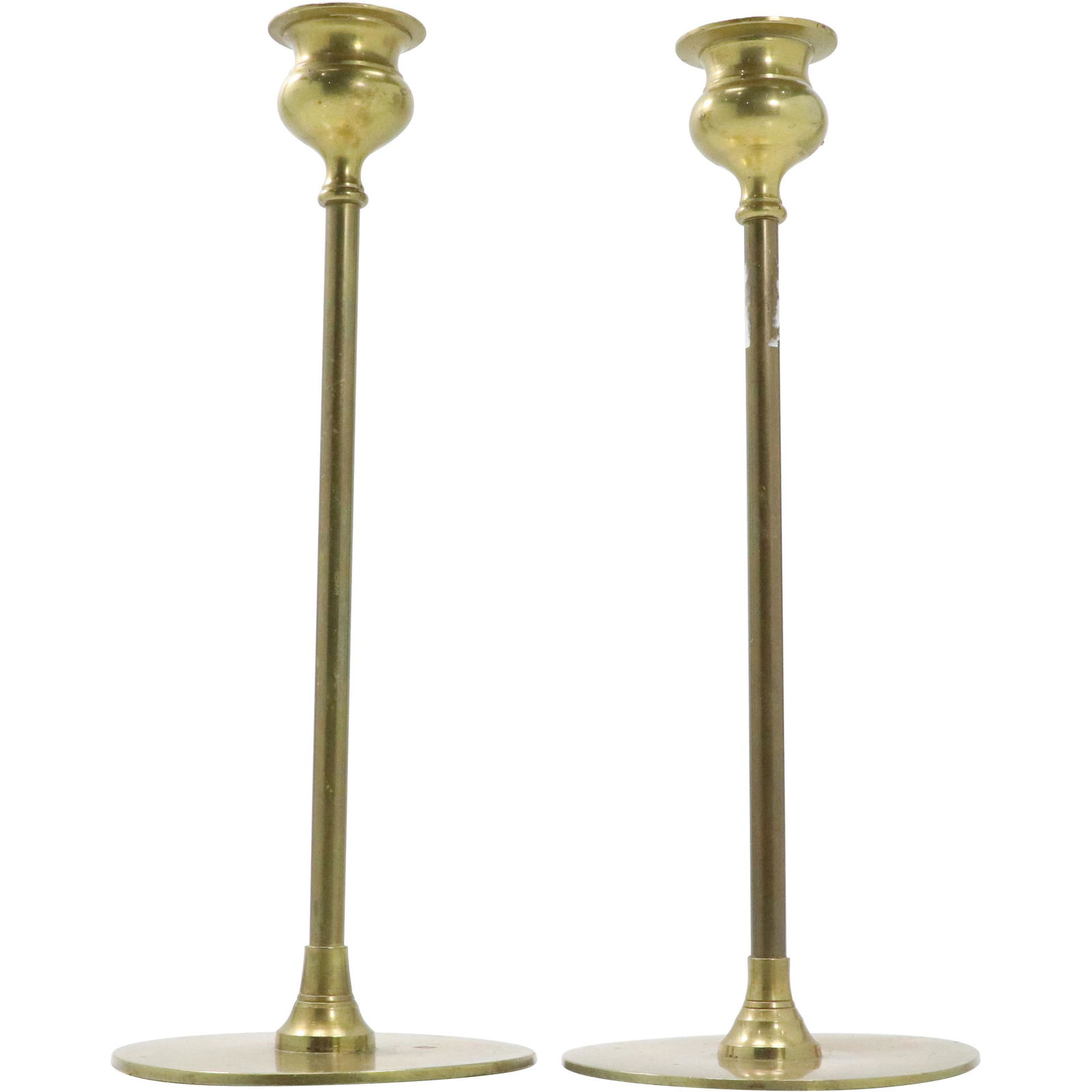 Circa 1920 Pair Brass Arts & Crafts Tall Candlesticks (1 of 5)