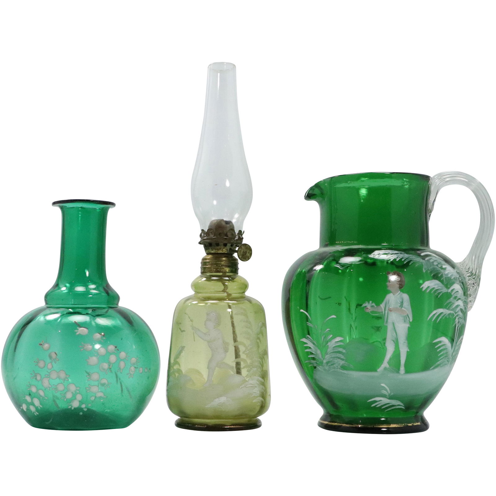 3 Assorted Mary Gregory Glass Inc. Amber Miniature Lamp (1 of 9)