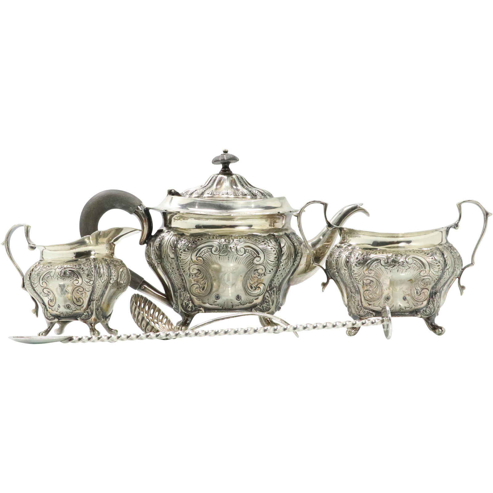 5 Pc Continental Silver Plate Tea Pot, Creamer, Sugar, (1 of 11)