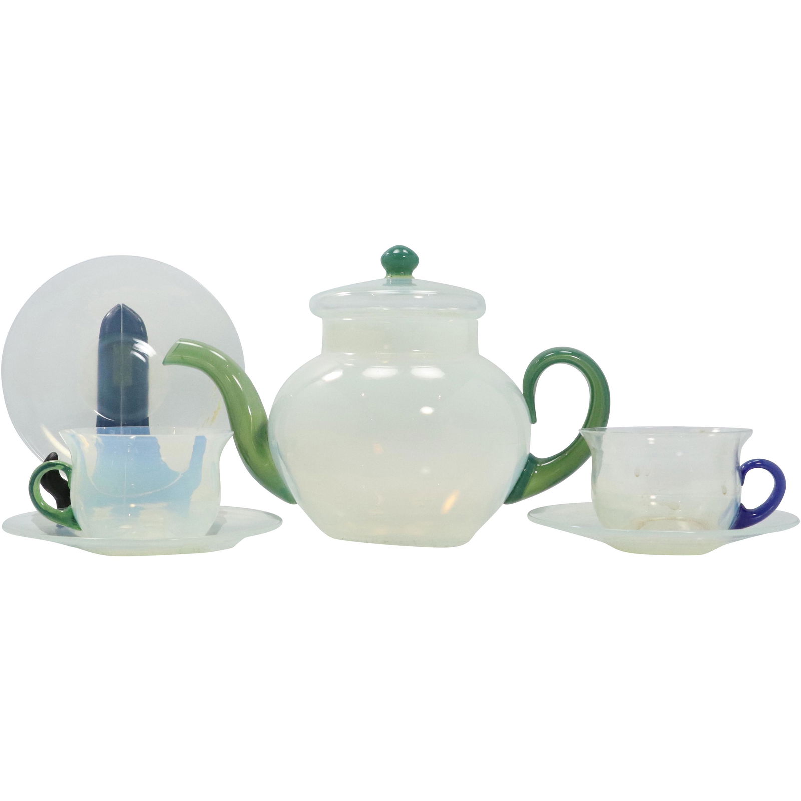 Fry Foval Opaline Glass Tea Pot, 3 Saucers, 2 Cups (1 of 7)