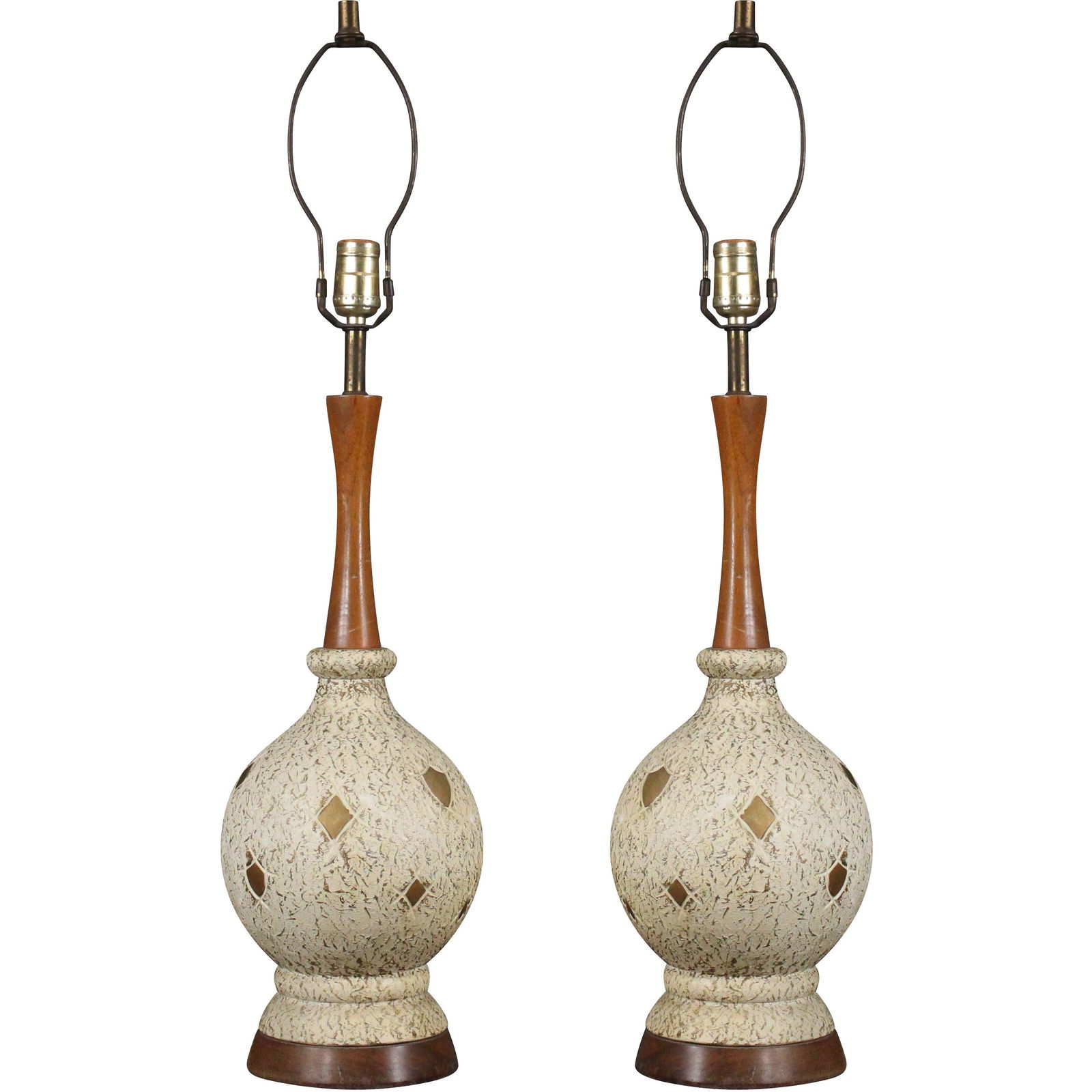 Pair Mid-Century Modern Ceramic & Wood Table Lamps (1 of 9)