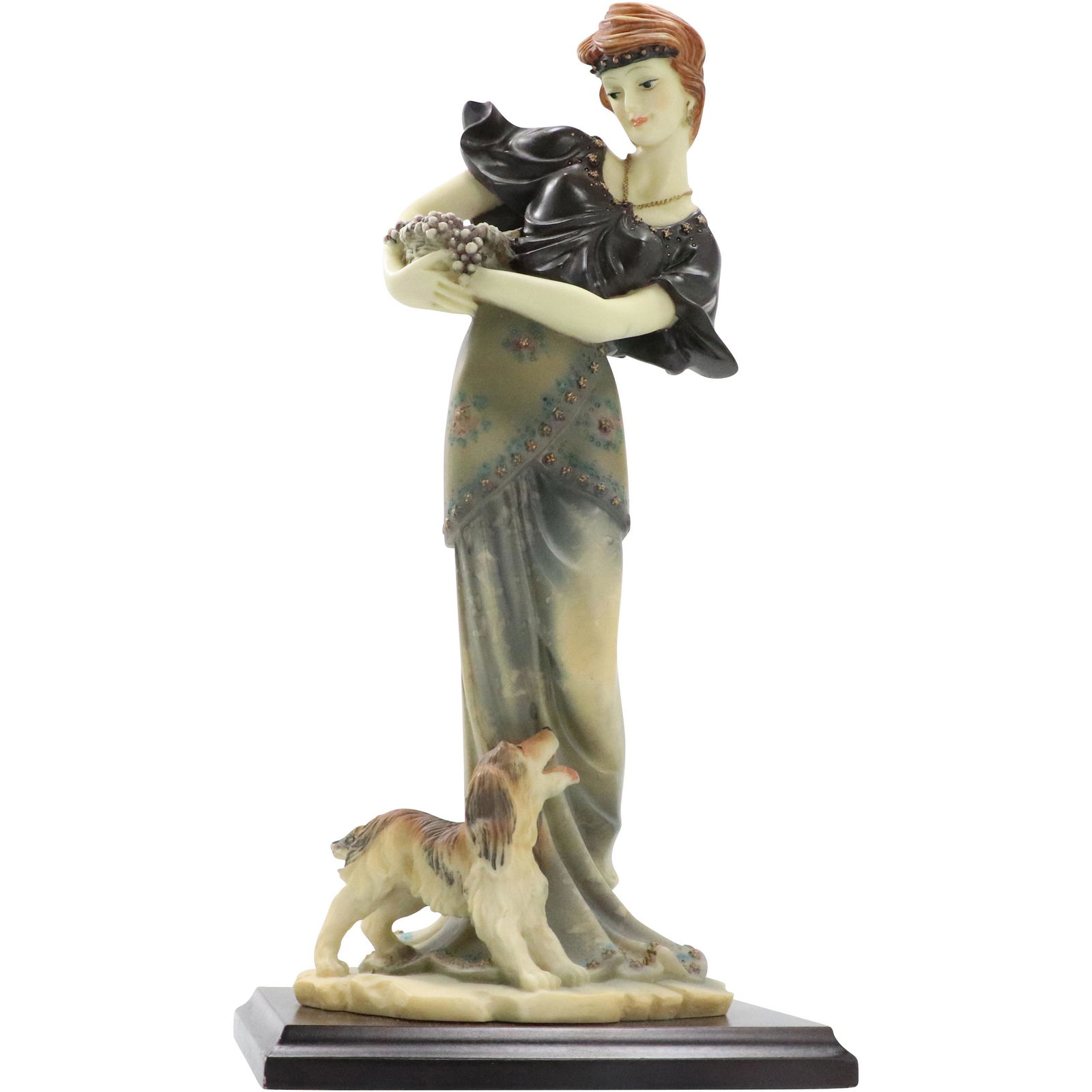 Woman Holding Grapes with Dog Statue Resin Composition: Woman Holding Grapes with Dog Statue Resin Composition. Size: 14.5h x 7w