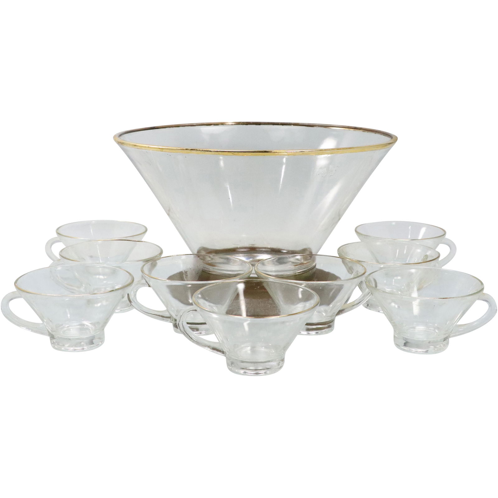 Mid-Century Modern Glass Punch Bowl with 9 Cups (1 of 5)
