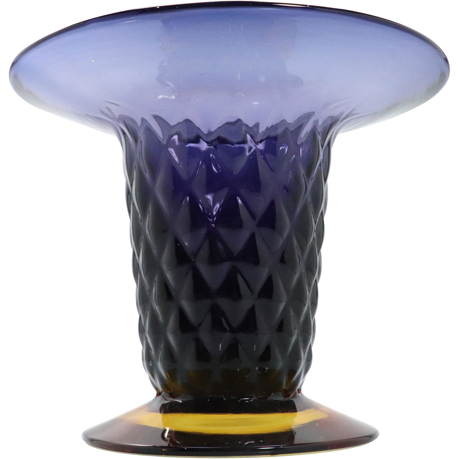 BLENKO Purple Glass Vase Yellow Ring Base - Label (1 of 6)