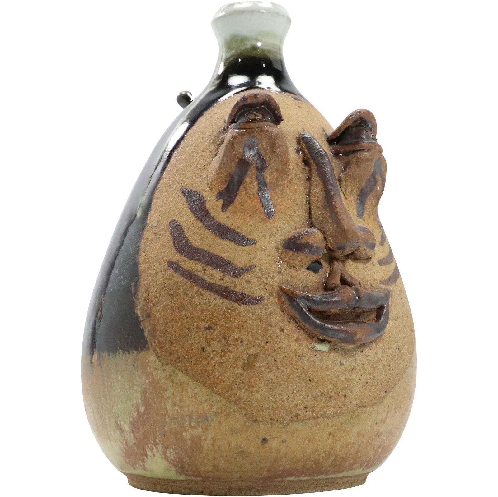 Folk Art Stoneware "Face" Jug, Initials on Base (1 of 8)