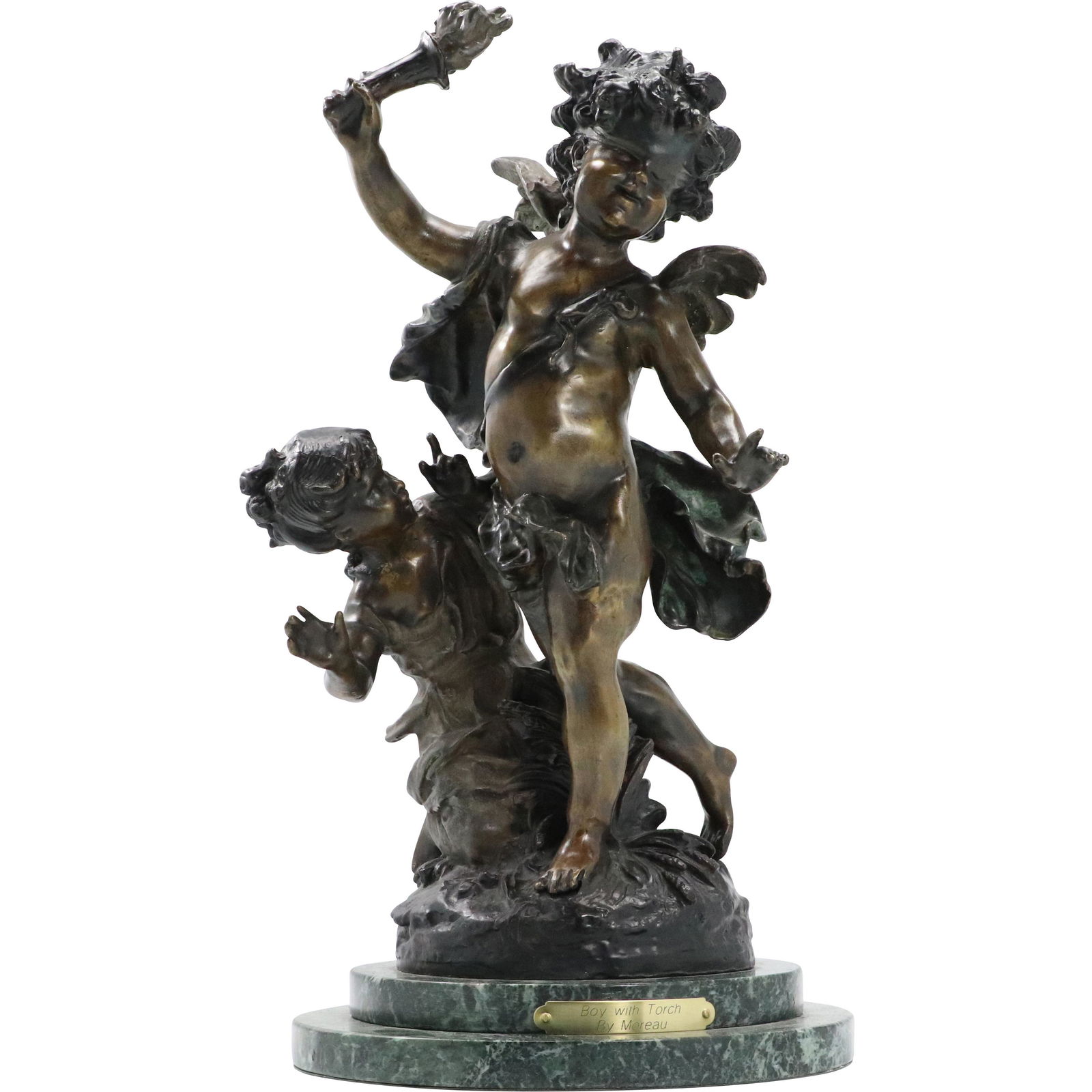 after Auguste Moreau, Bronze Boy With Torch Statue (1 of 12)