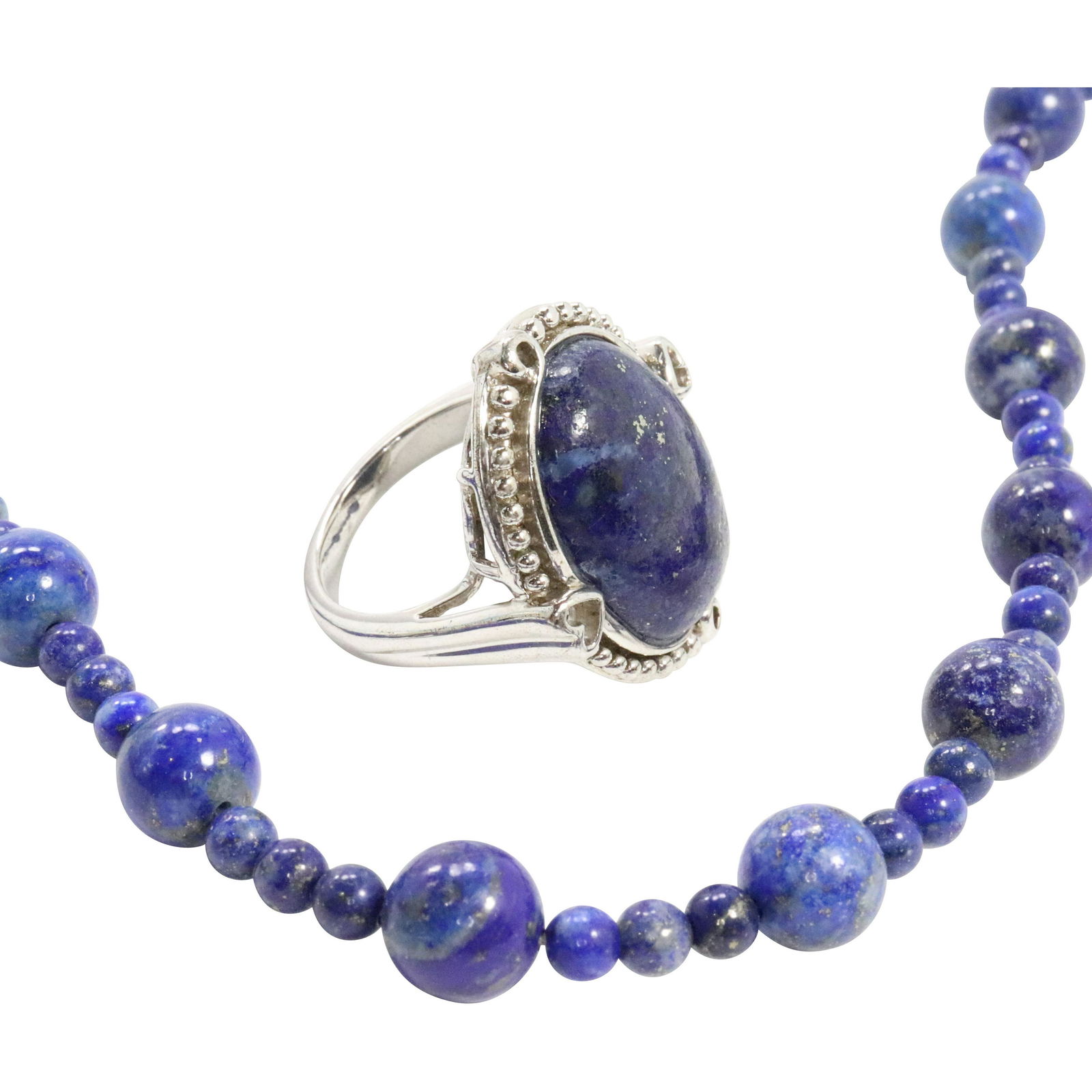 Lapis Bead Necklace and .925 Sterling Lapis Stone Ring (1 of 11)