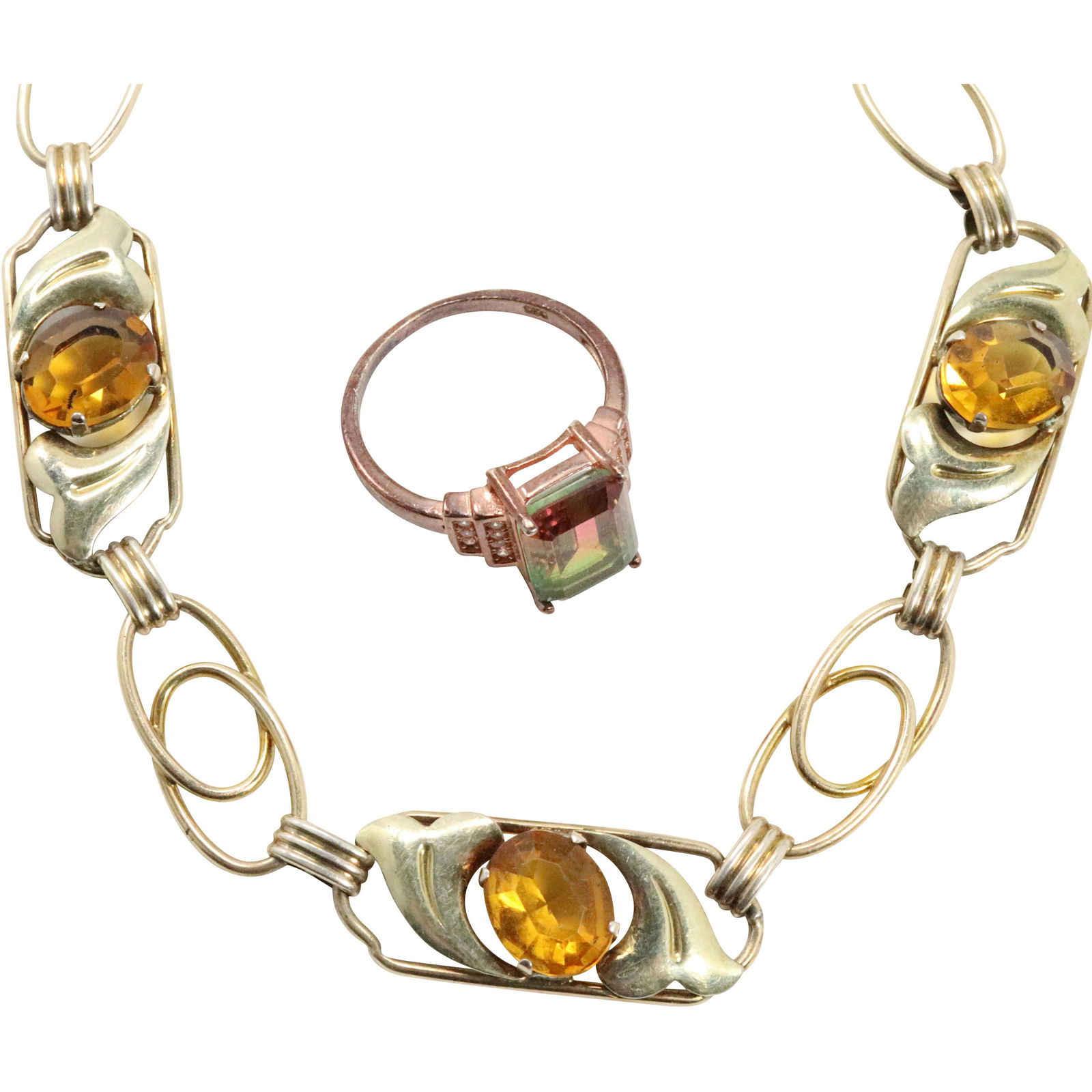 Sterling Citrines Bracelet & .925 Watermelon CZ Ring (1 of 12)