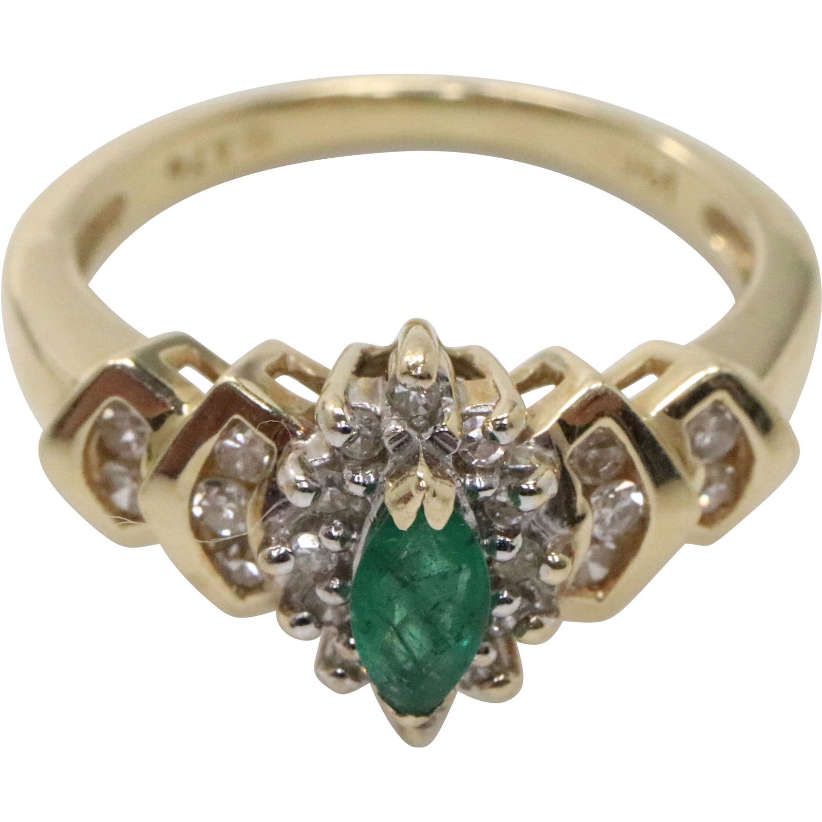 14K Yellow Gold Emerald and Diamond Ring Size 6 (1 of 6)