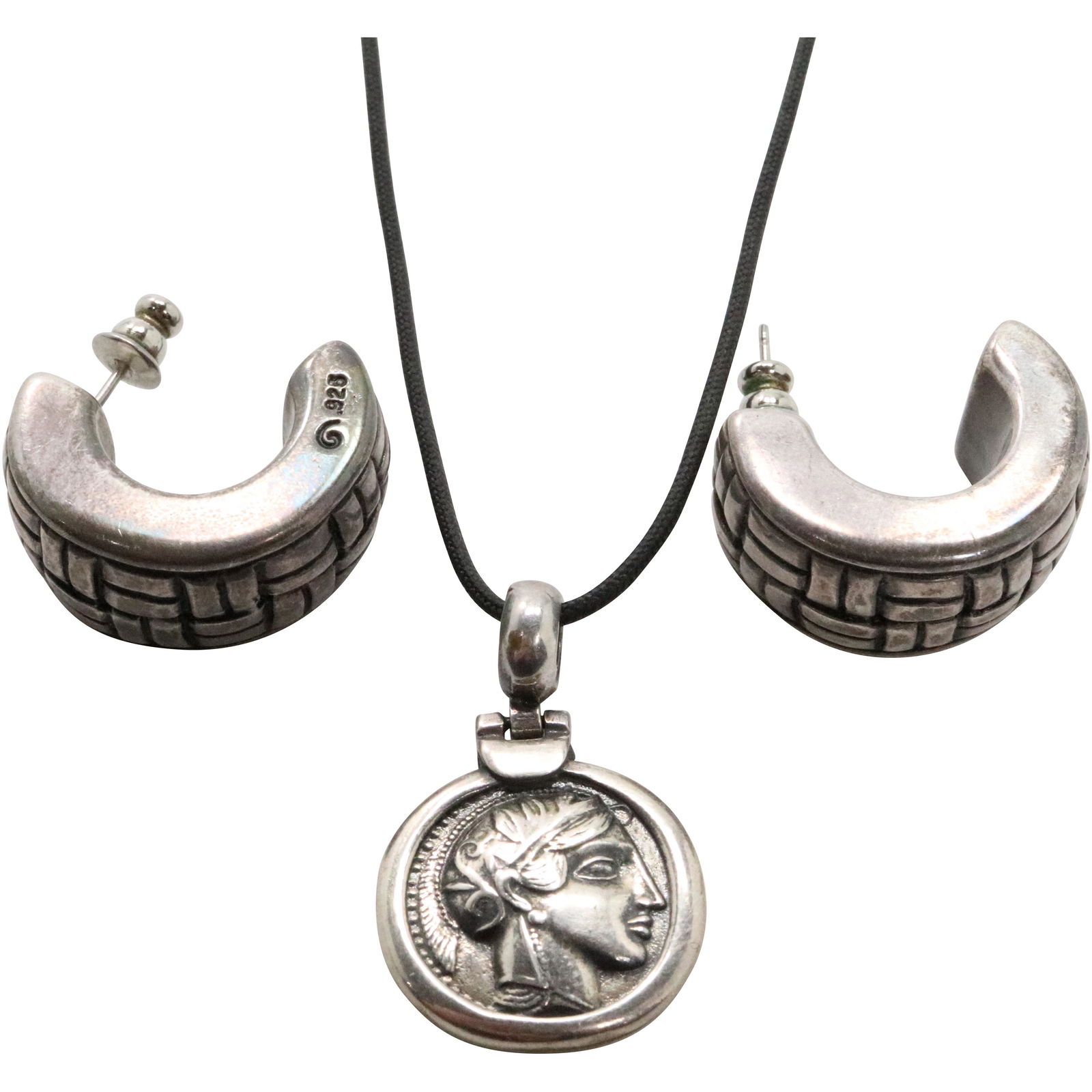 .925 Sterling Medallion Necklace & .925 Drop Earrings (1 of 8)