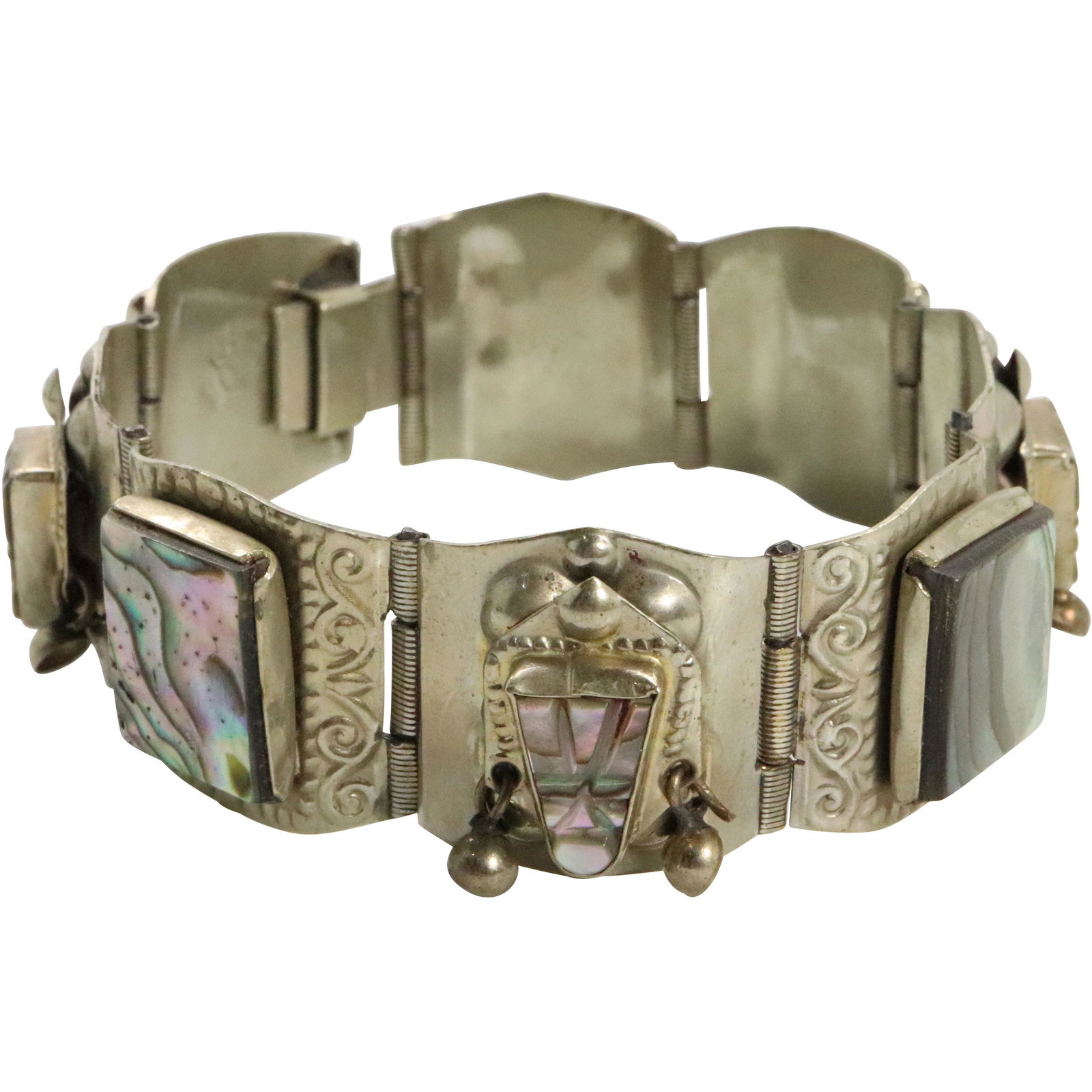 Mexico 925 Sterling Silver Taxco Abalone Fancy Bracelet (1 of 10)