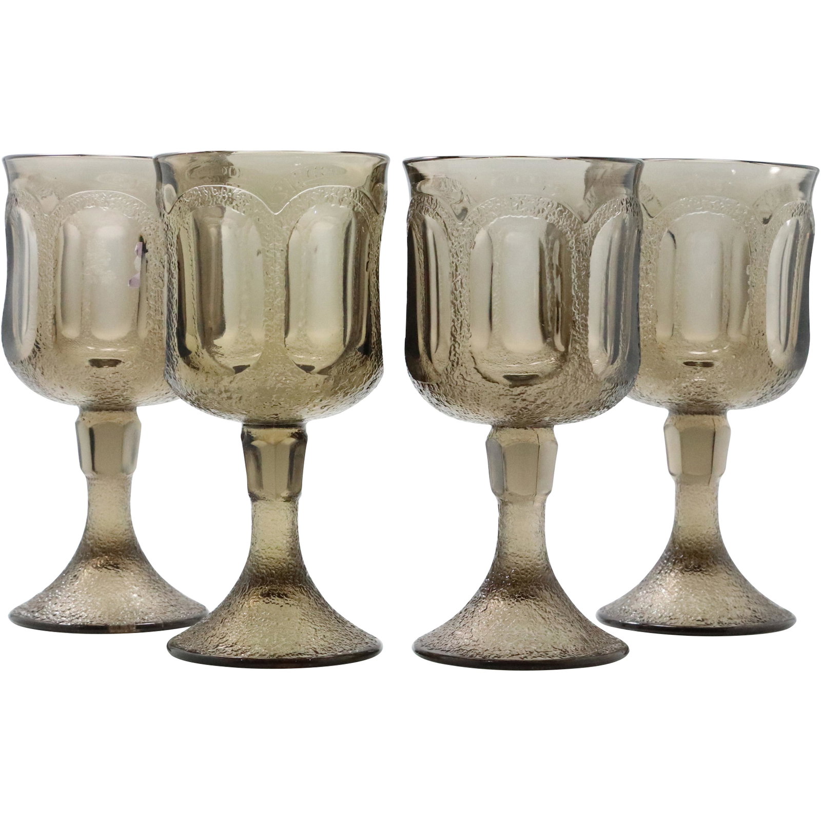 [4] Mid-Century Fostoria Smoked Glass Goblets: [4] Mid-Century Fostoria Smoked Glass Goblets. Size: 7h x 3.5w