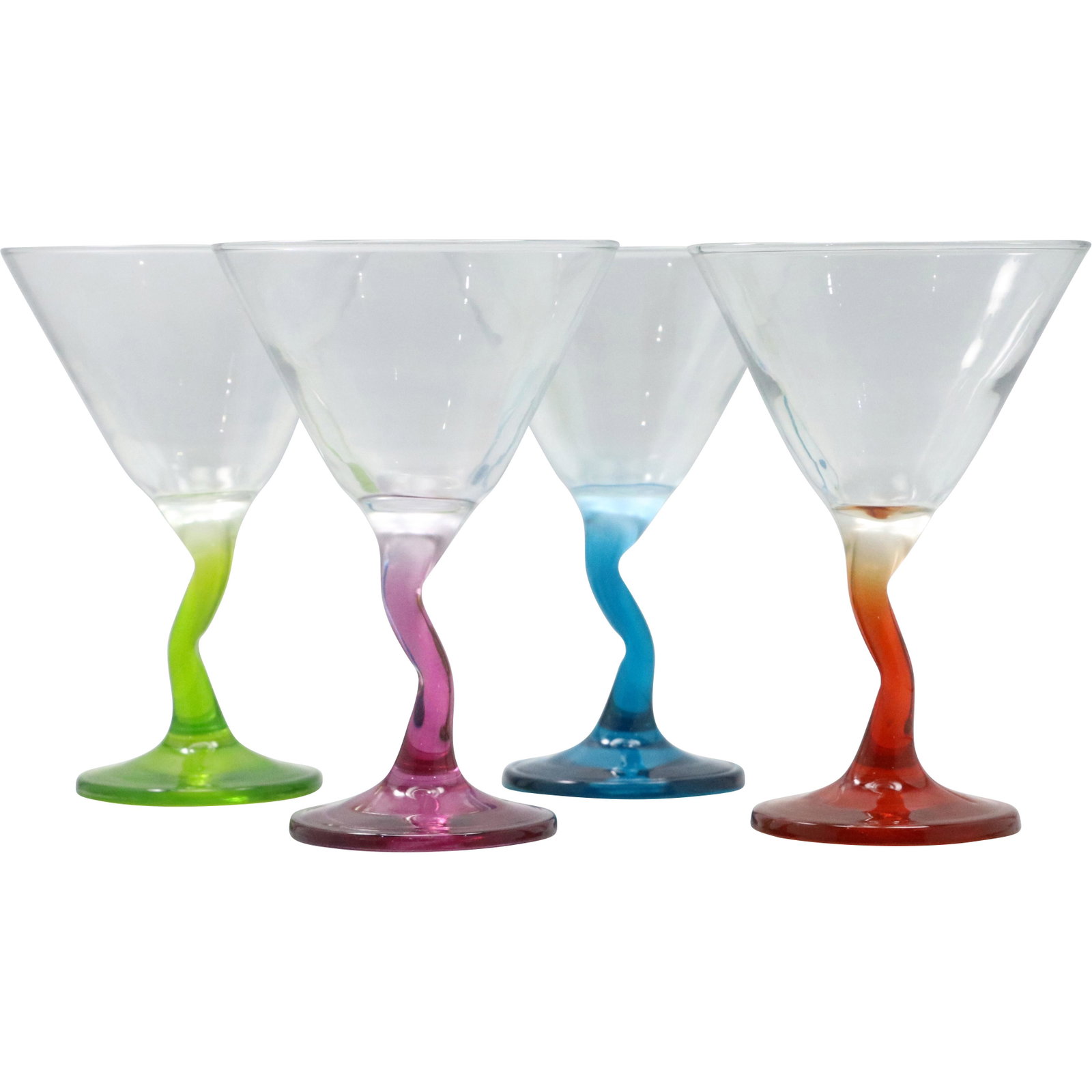 [4] Zig-Zag Stem Multi-Color Martini Glasses: [4] Zig-Zag Stem Multi-Color Martini Glasses. Size: 6h x 4.5w