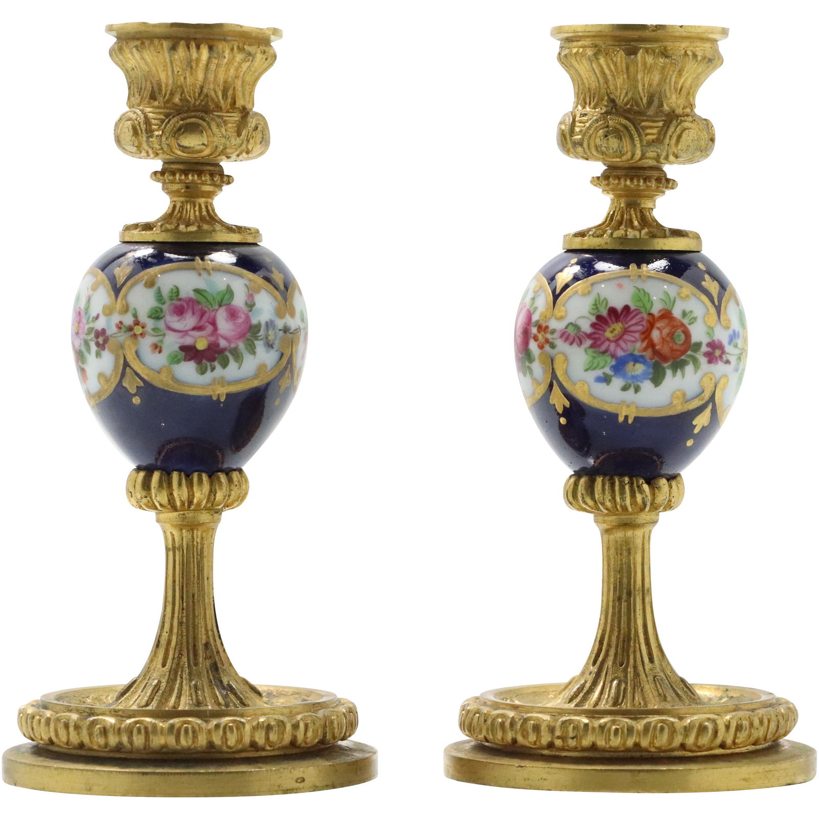 Pair 19th C. Bronze and Sevres Porcelain Candlesticks (1 of 9)