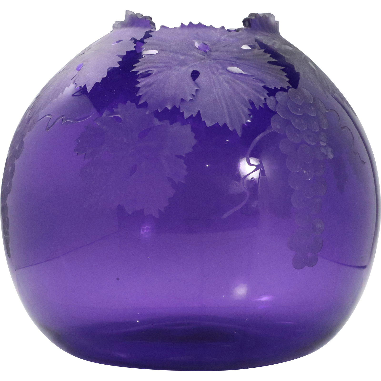 Cobalt Blue Cut Cameo Leaves Circle Vase Artist Signed (1 of 10)