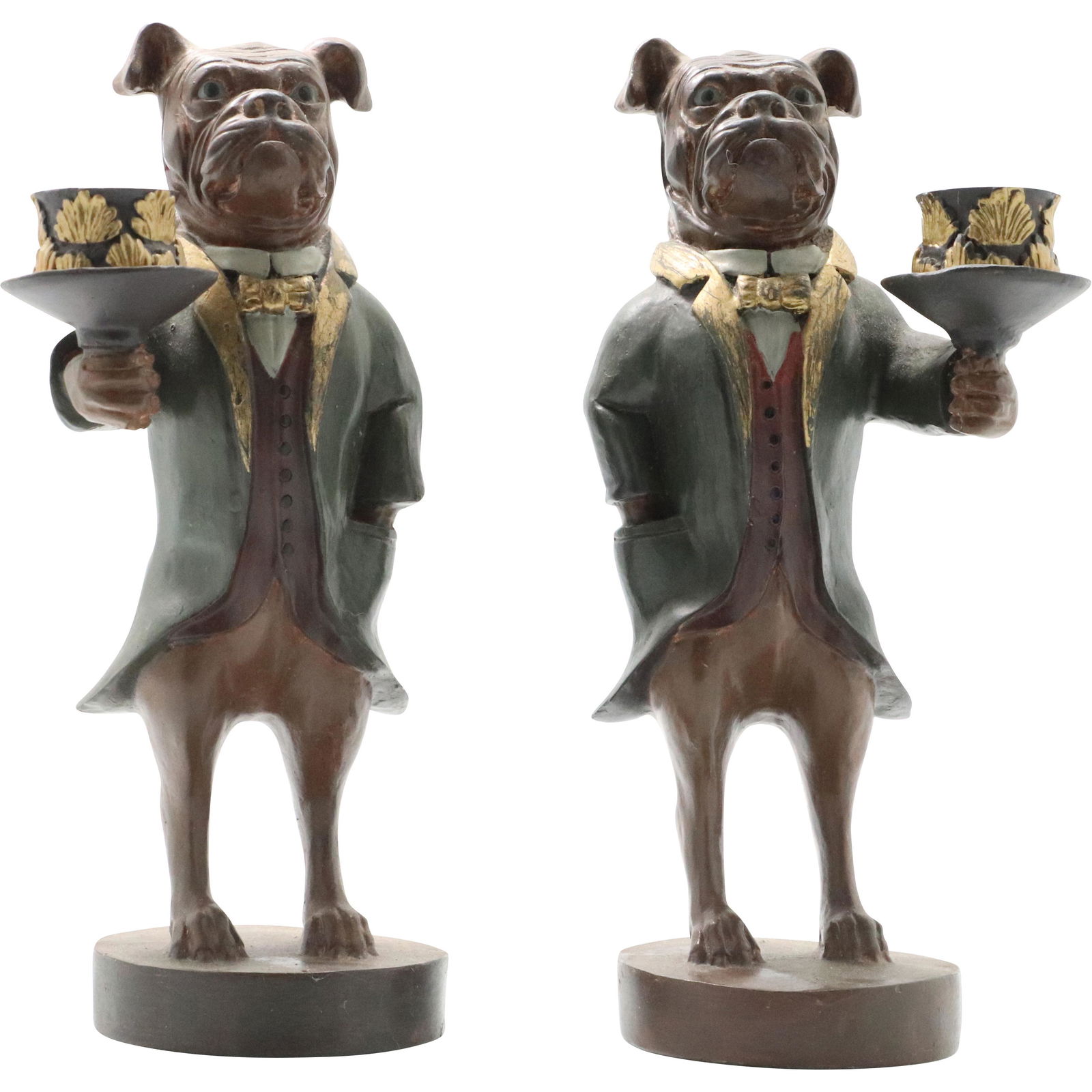 Pair Whimsical Bull Dog Figure Candlesticks (1 of 8)