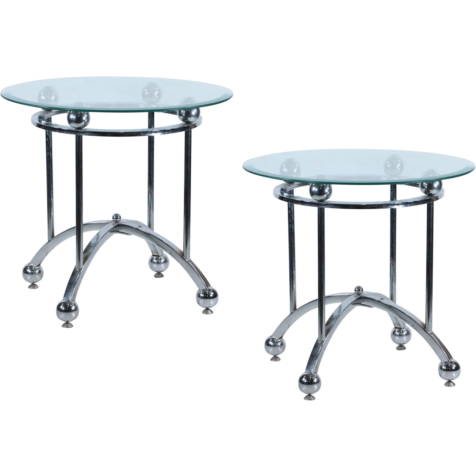 Pair Modern Design Chrome Round Stands with Glass Tops (1 of 8)