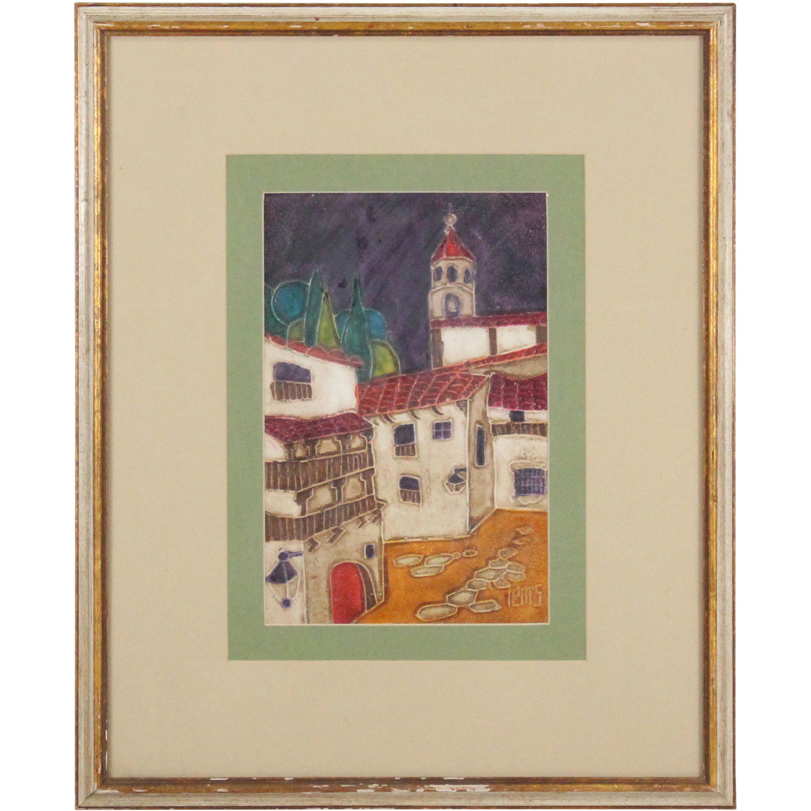 Rems, Mid-Century Textured Painting European Village (1 of 13)