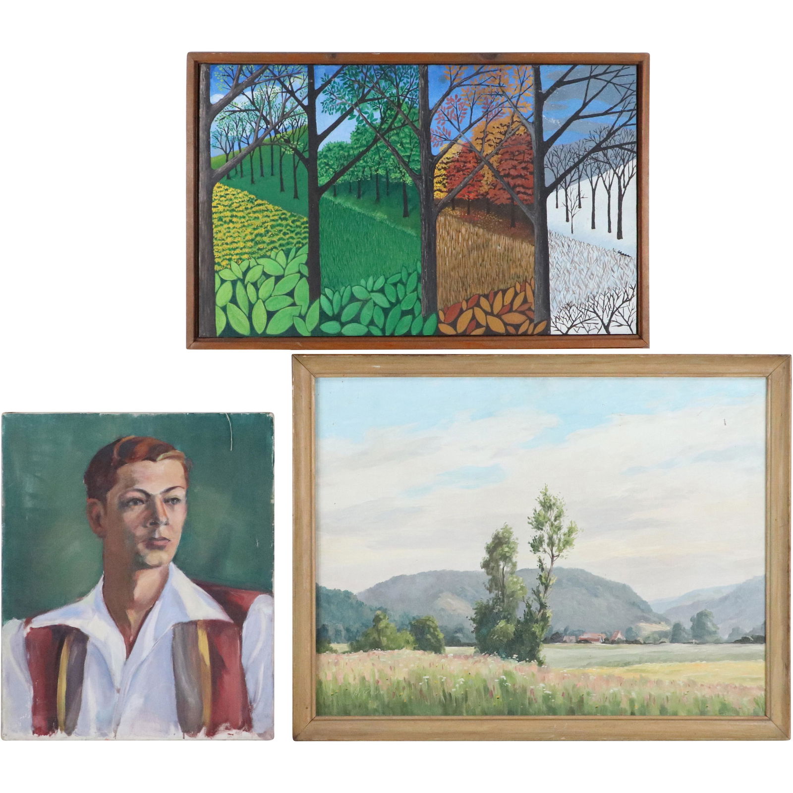 3 Assorted Estate Oil Paintings, Portrait, 2 Landscapes (1 of 12)