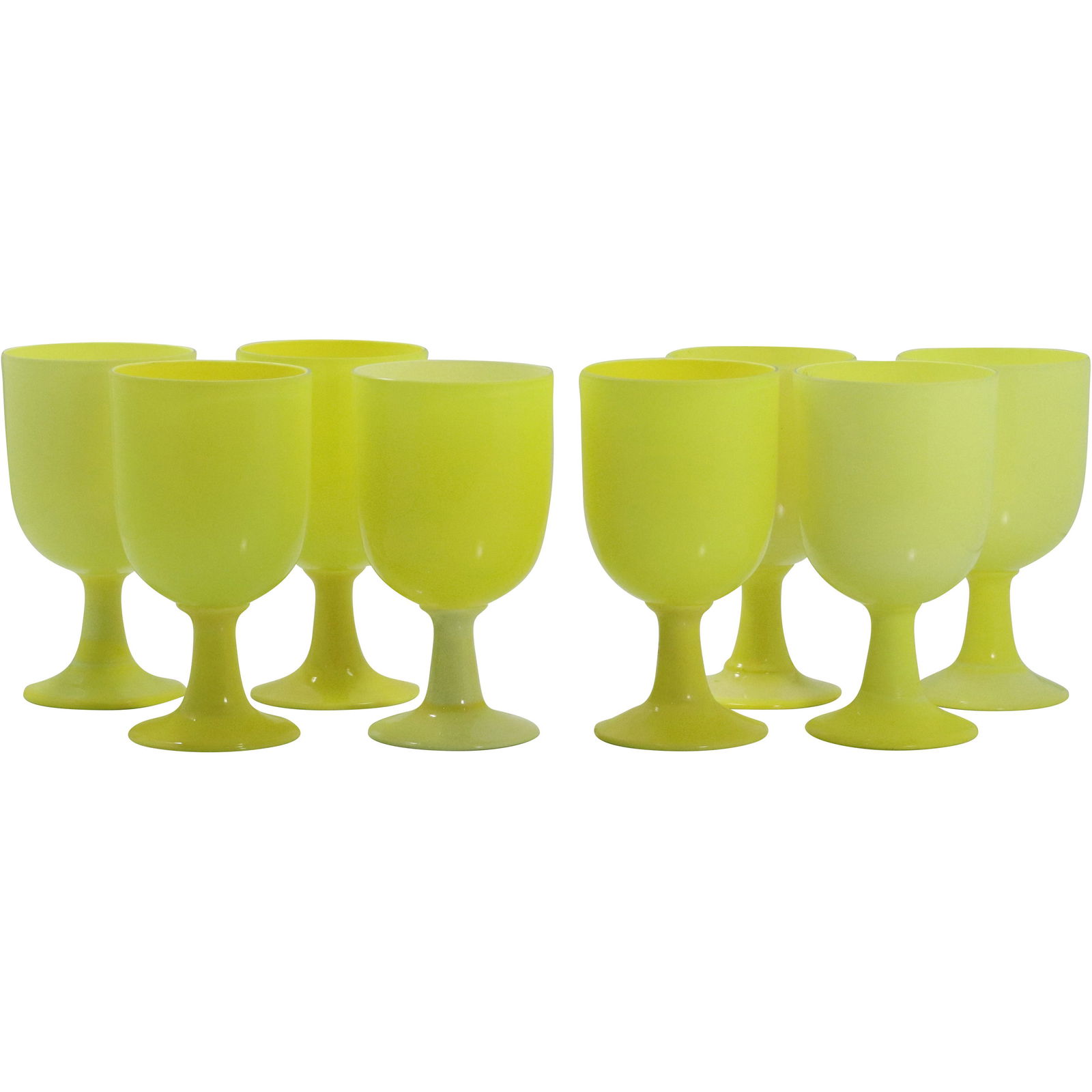 8 Bright Yellow Cased Glass Stem Goblets Mid-Century (1 of 7)