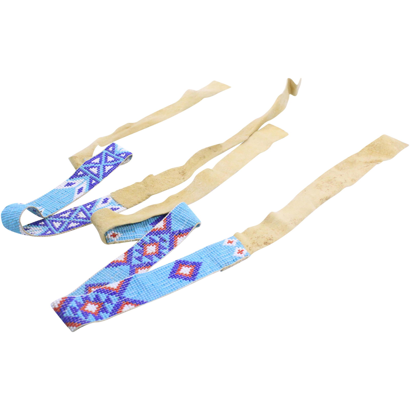 [2] American Indian Beaded Head Bands on Doe Skin: [2] American Indian Beaded Head Bands on Doe Skin. Size: 37 length , 38 length