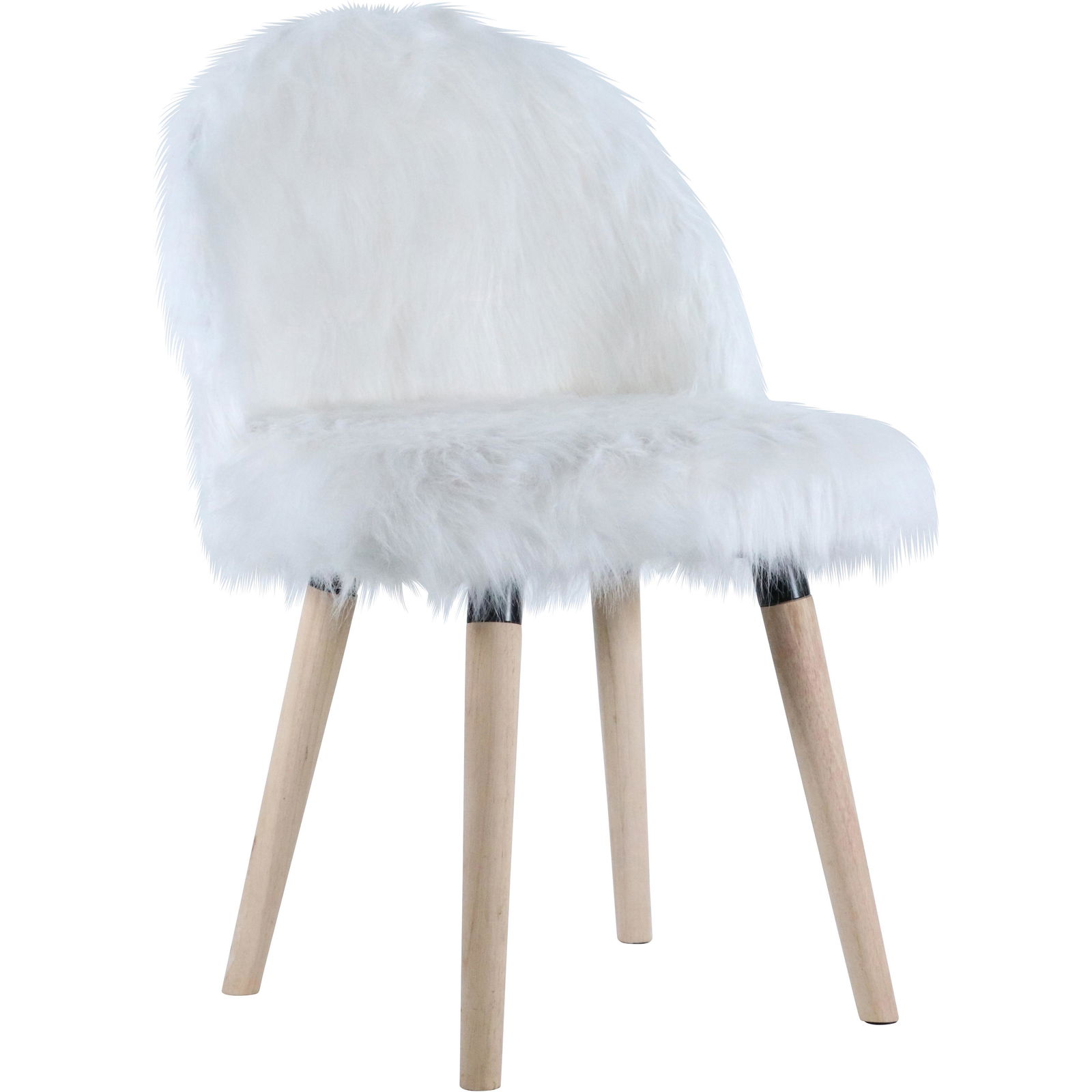 Modern Design "White Fur" Side Chair, Wooden Legs (1 of 6)