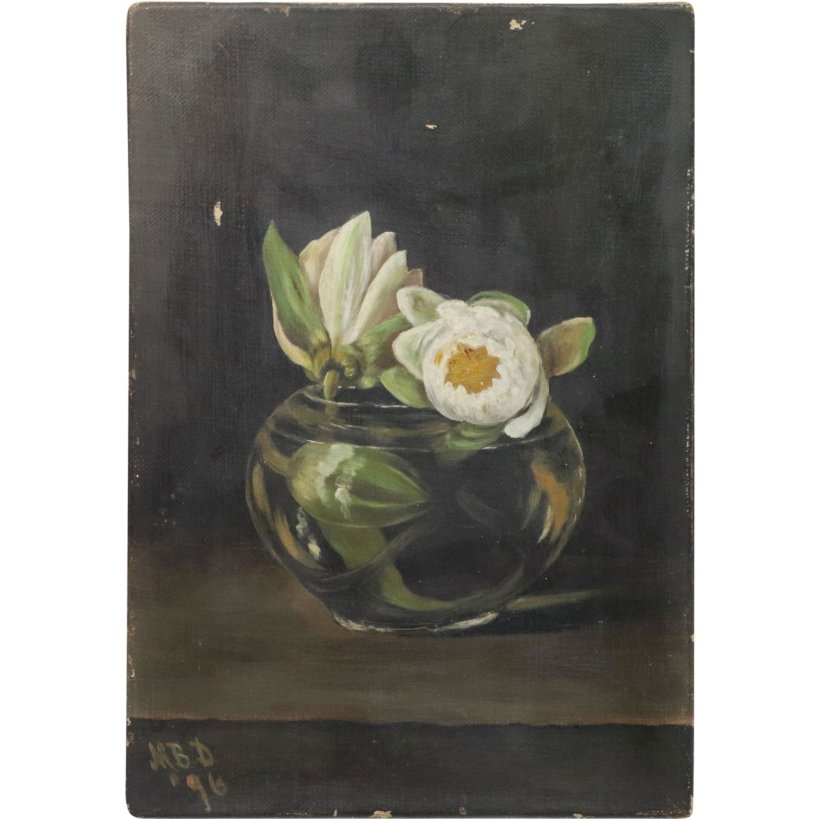 Signed M.B.D. 1896 Oil Painting Water Lillies in Glass (1 of 7)